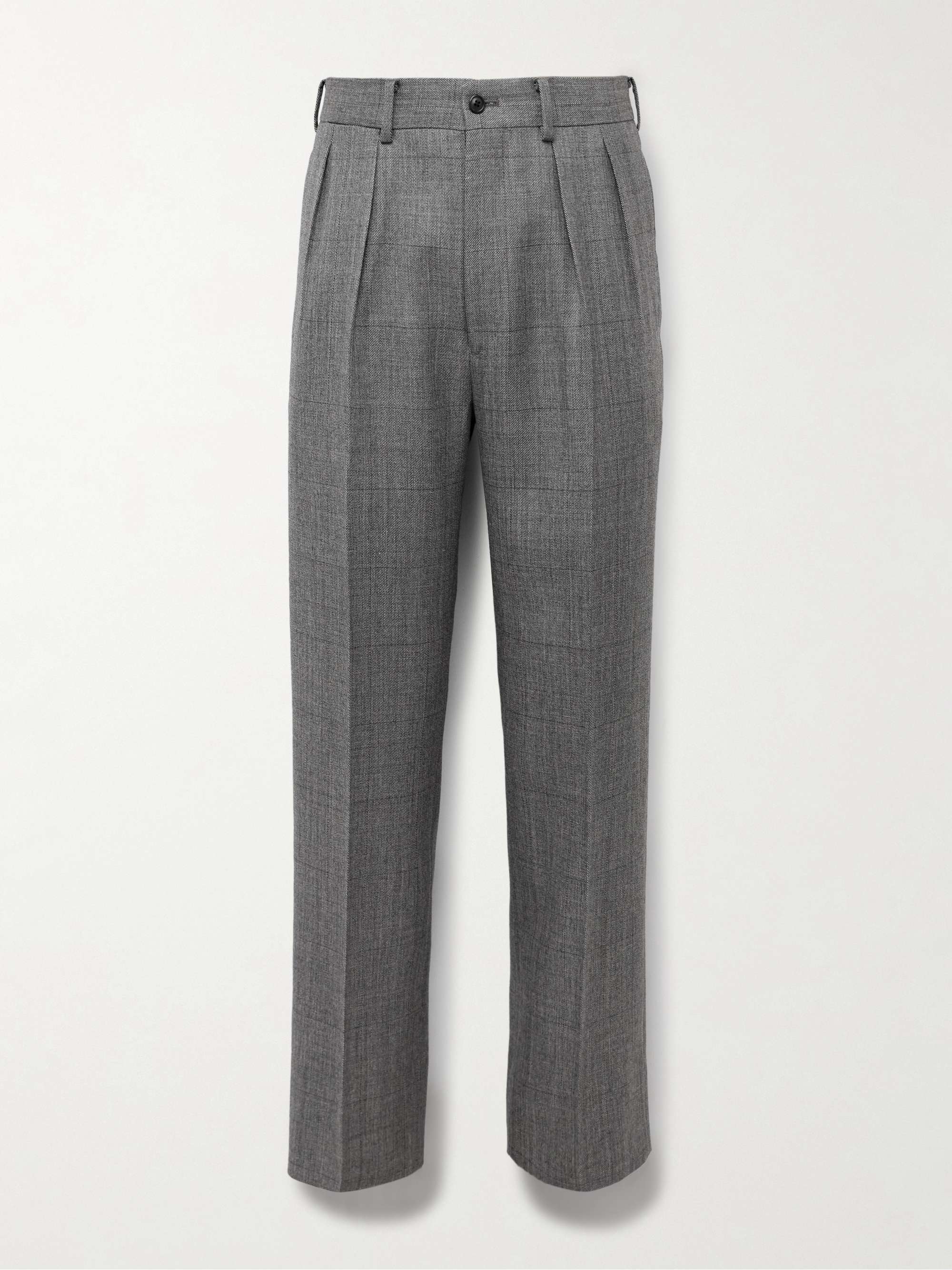 Manhattan Straight-Leg Pleated Checked Wool-Gabardine Trousers view
