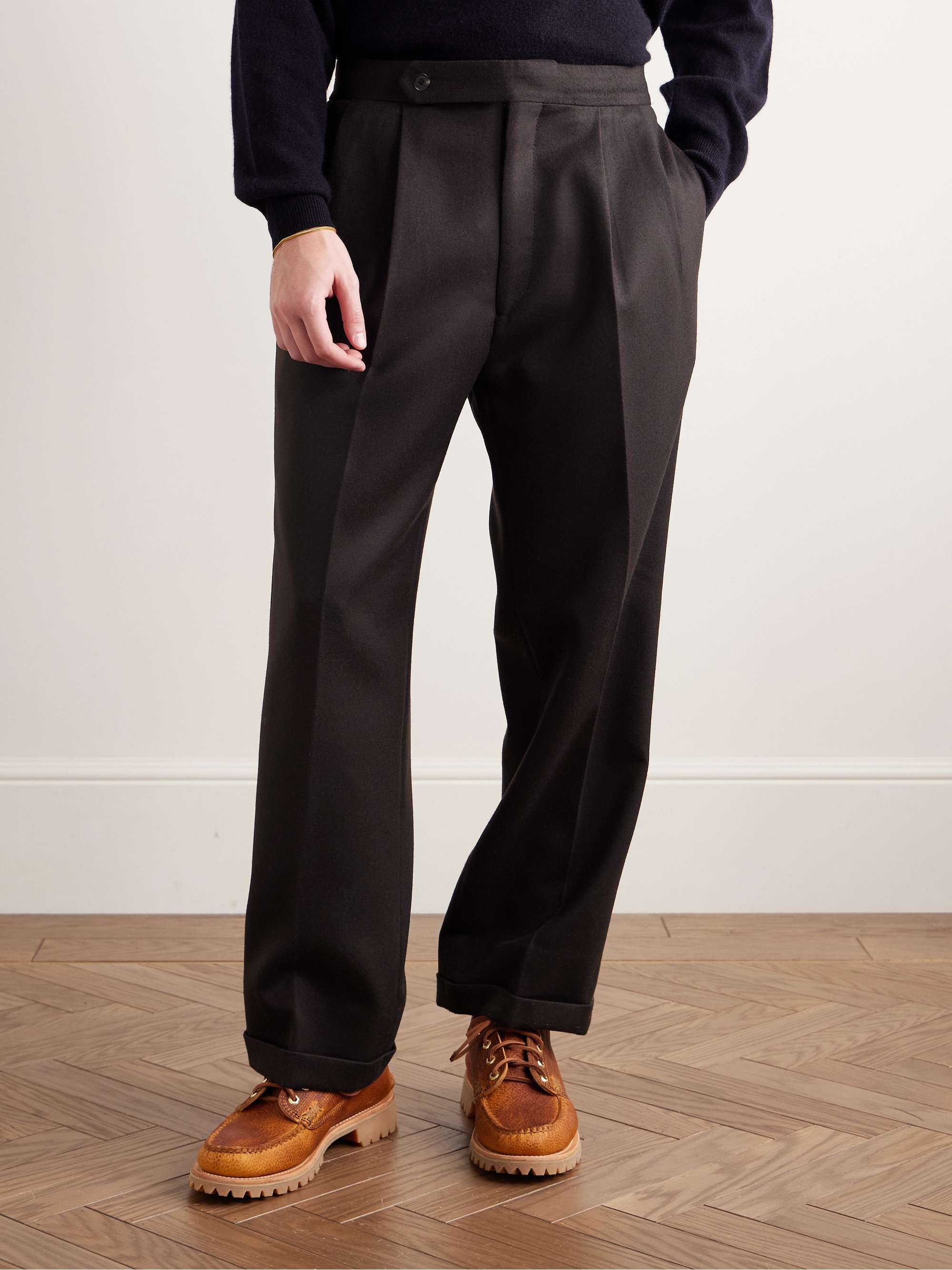 Wide-Leg Cropped Pleated Wool-Twill Suit Trousers view