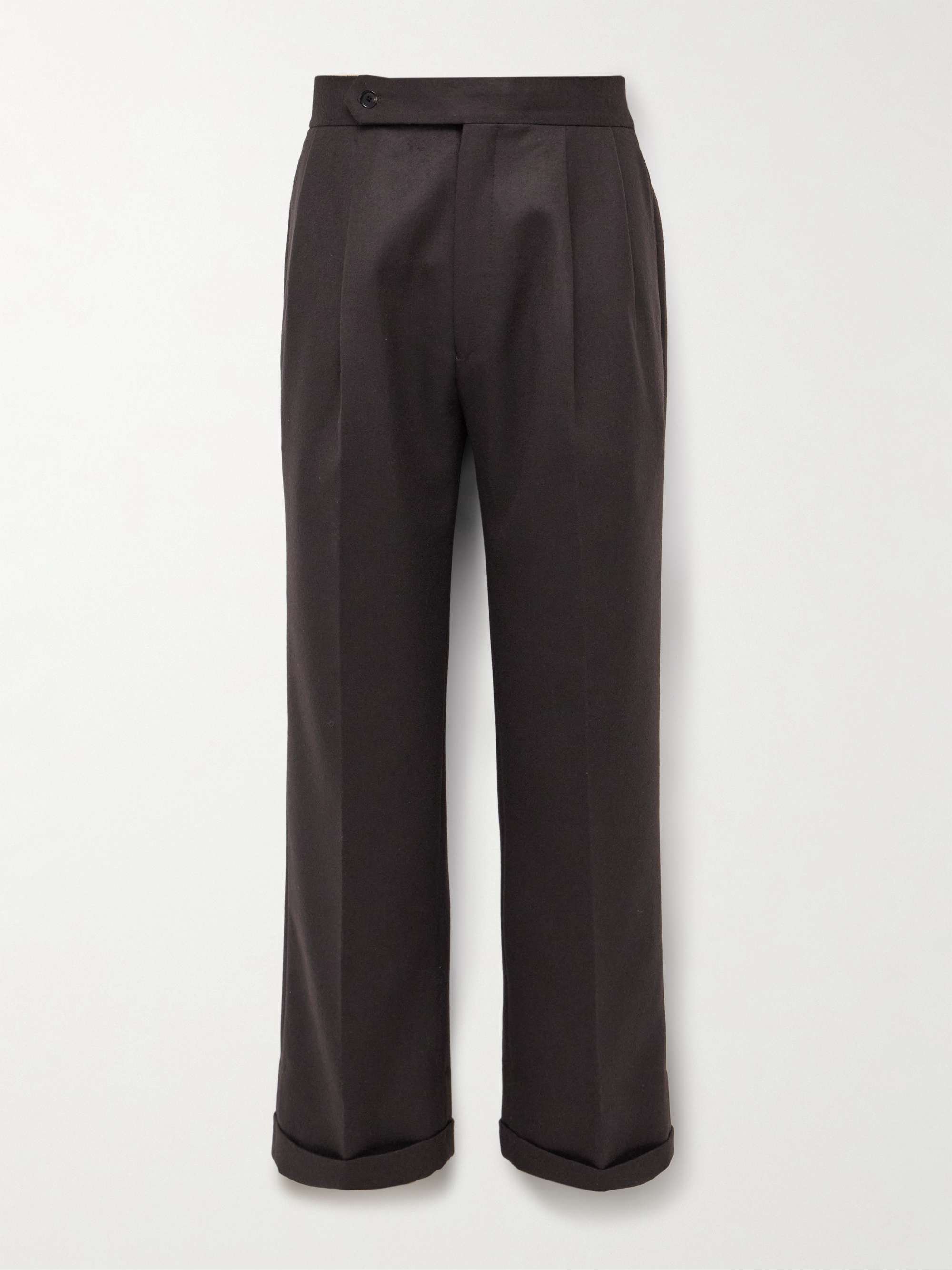 Wide-Leg Cropped Pleated Wool-Twill Suit Trousers view