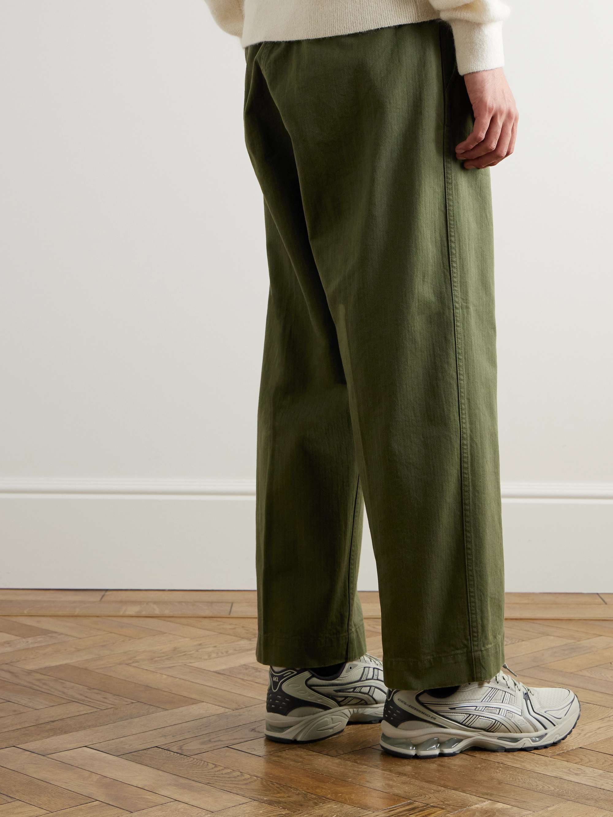 Wide-Leg Herringbone Cotton-Twill Trousers view