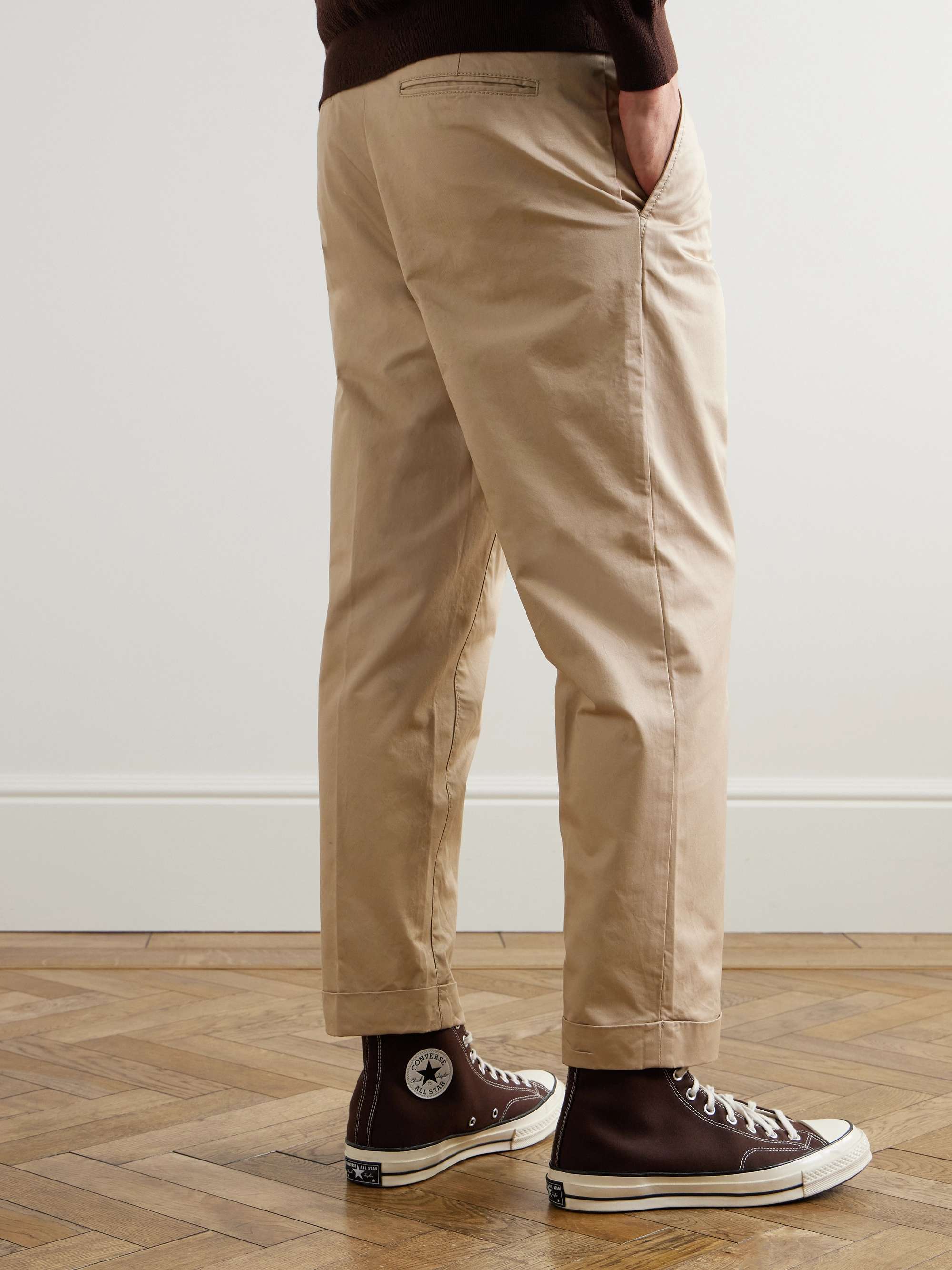 Tapered Pleated Cotton-Twill Trousers view