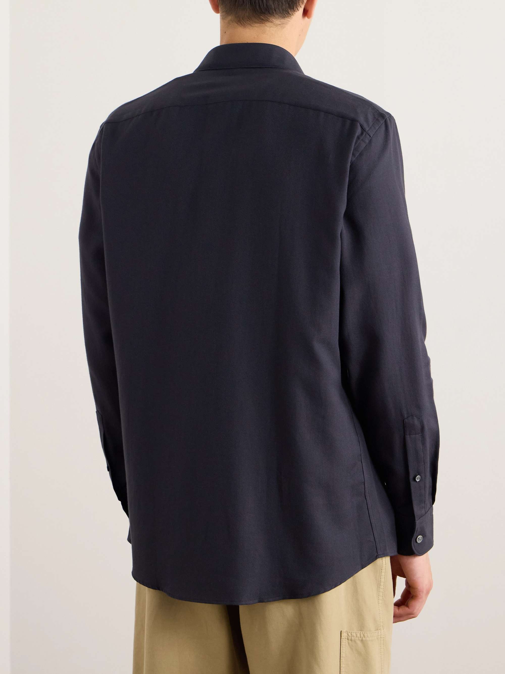 Cutaway-Collar Cotton and Cashmere-Blend Twill Shirt view