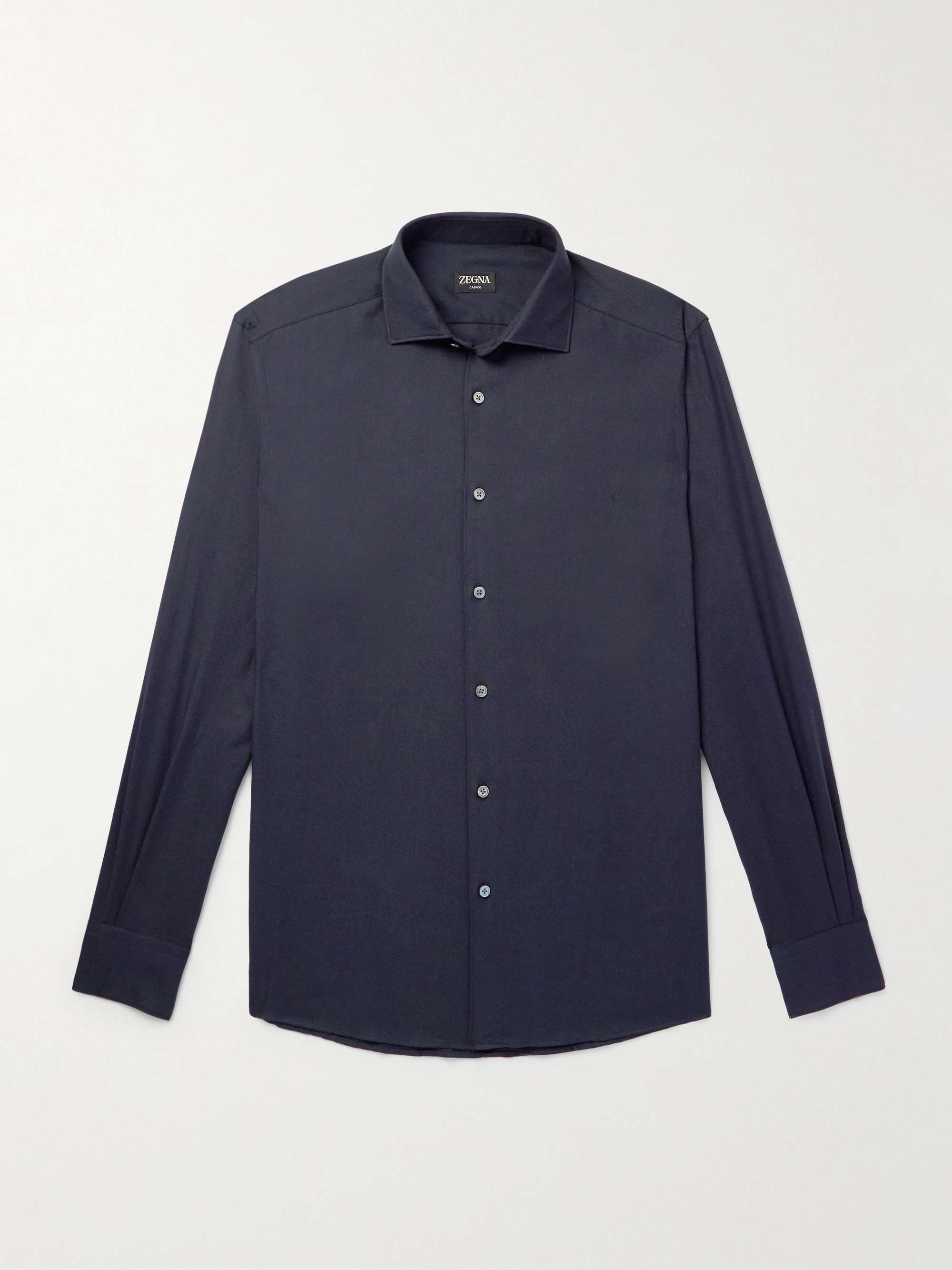 Cutaway-Collar Cotton and Cashmere-Blend Twill Shirt view