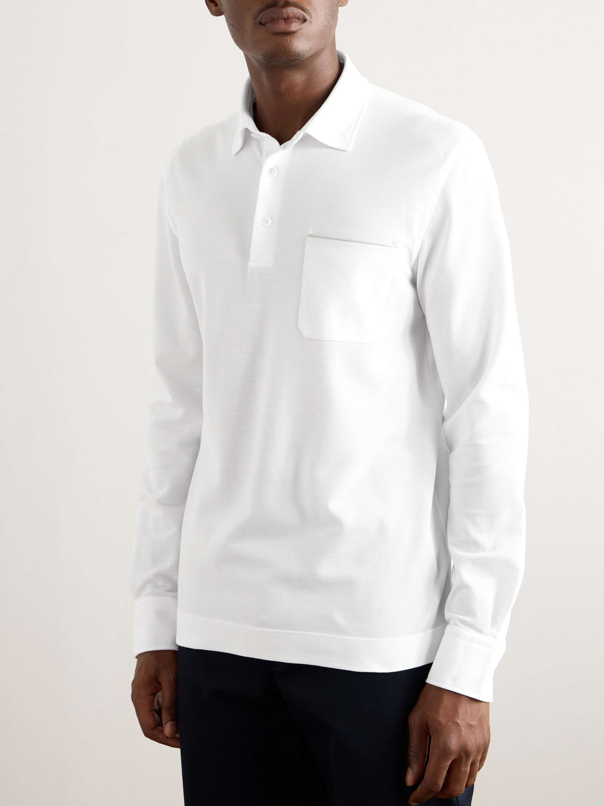 Slim-Fit Suede-Trimmed Cotton-Piqué Polo Shirt view