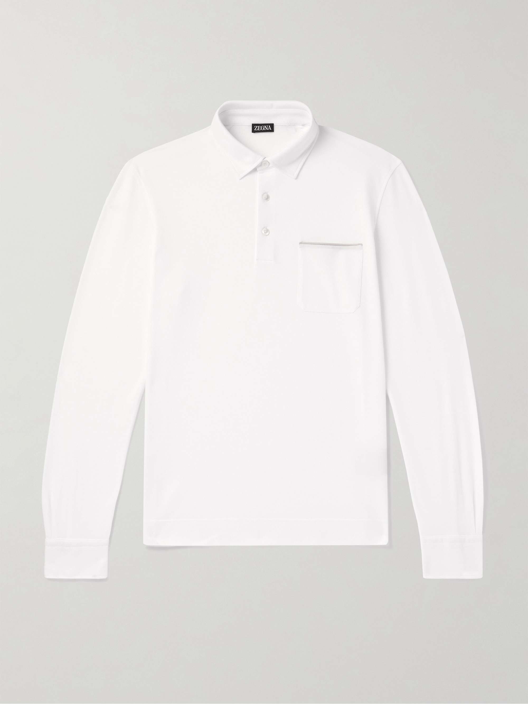 Slim-Fit Suede-Trimmed Cotton-Piqué Polo Shirt view