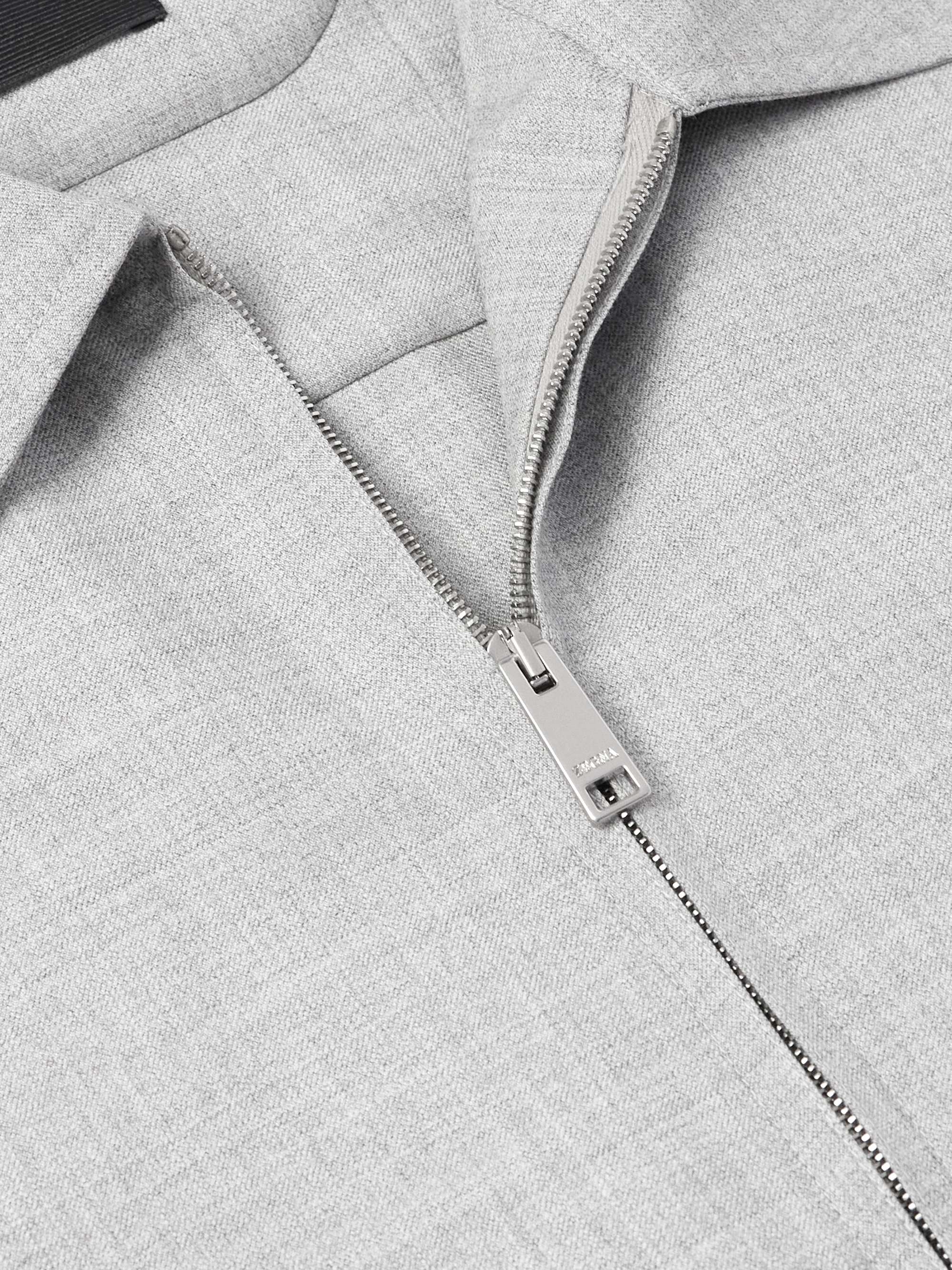Logo-Appliquéd Leather-Trimmed Wool-Gabardine Harrington Jacket view