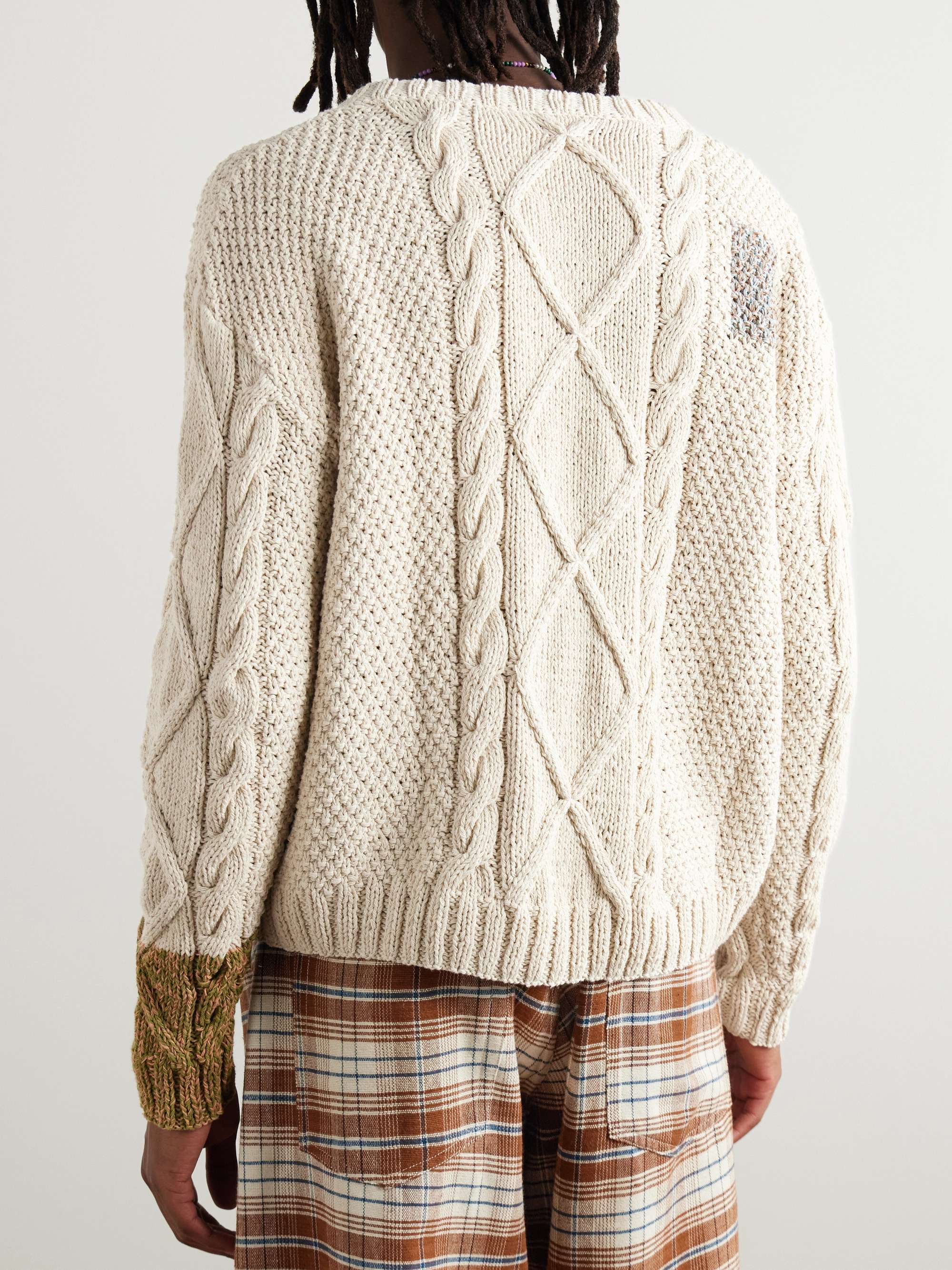 Logo-Embroidered Cable-Knit Organic Cotton Sweater view