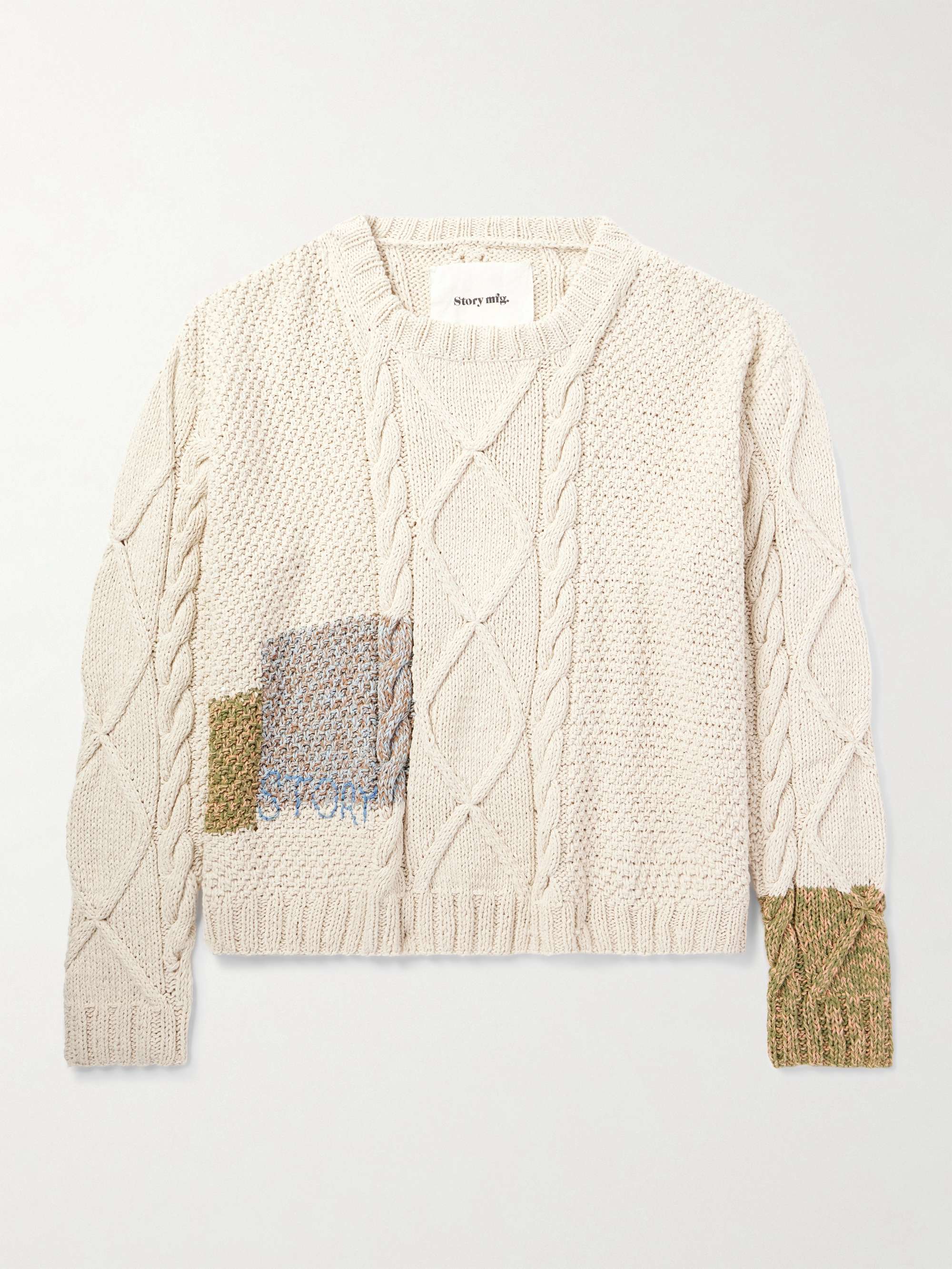 Logo-Embroidered Cable-Knit Organic Cotton Sweater view
