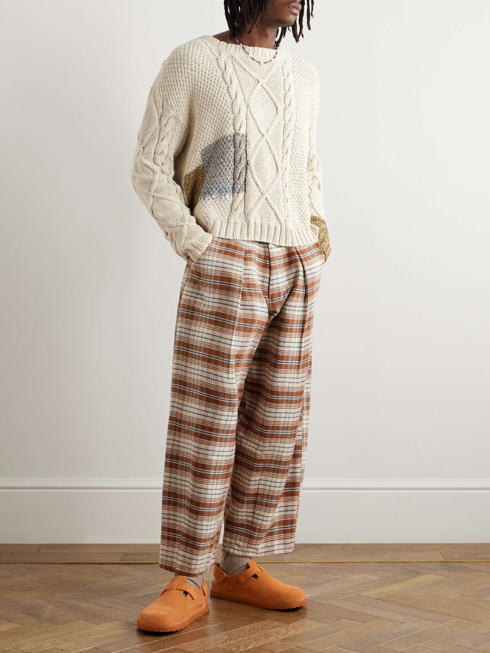 Logo-Embroidered Cable-Knit Organic Cotton Sweater view