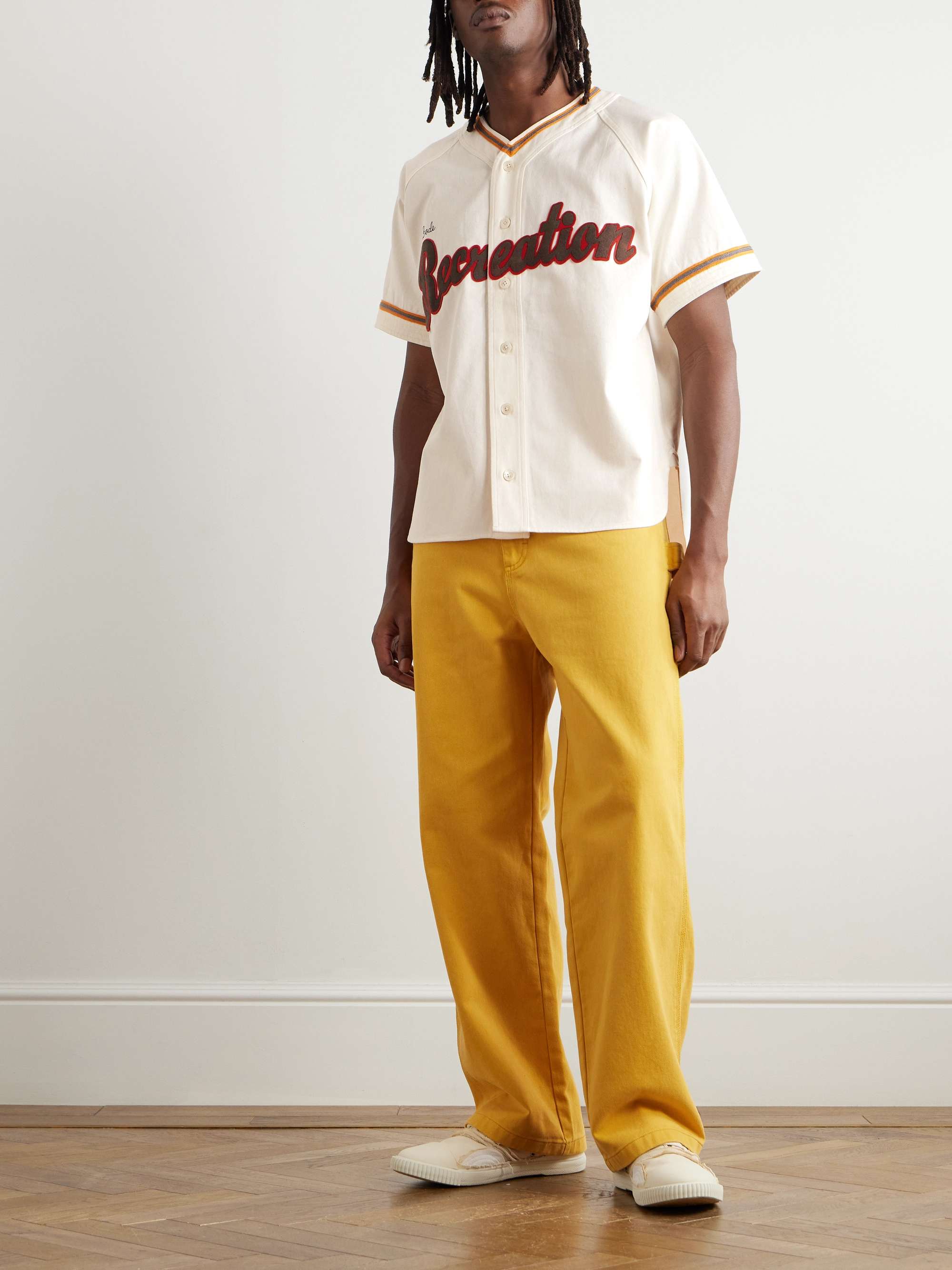 Logo-Embroidered Appliquéd Cotton-Drill Baseball Shirt view