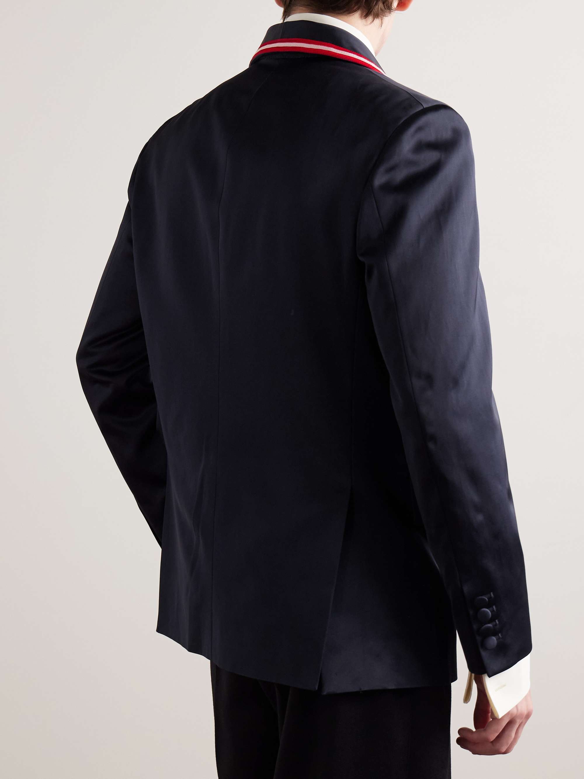 Embroidered Logo-Appliquéd Satin Blazer view