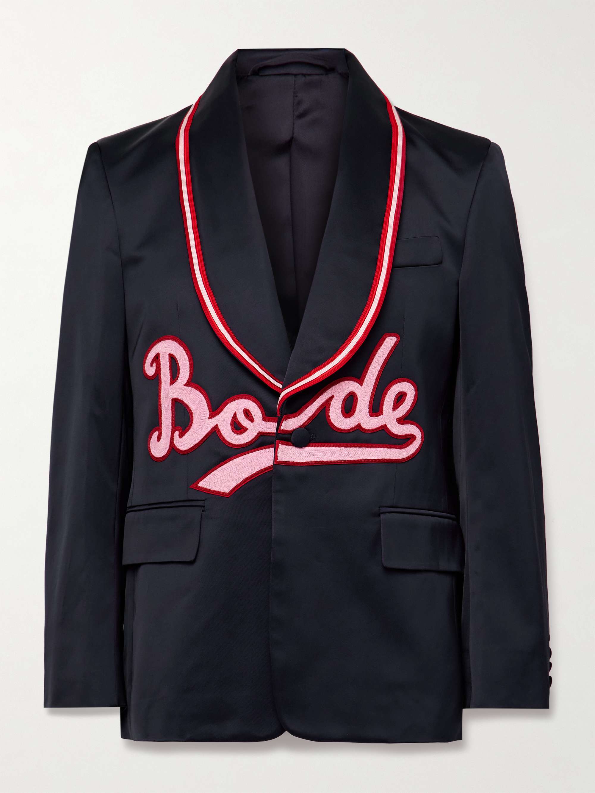 Embroidered Logo-Appliquéd Satin Blazer view
