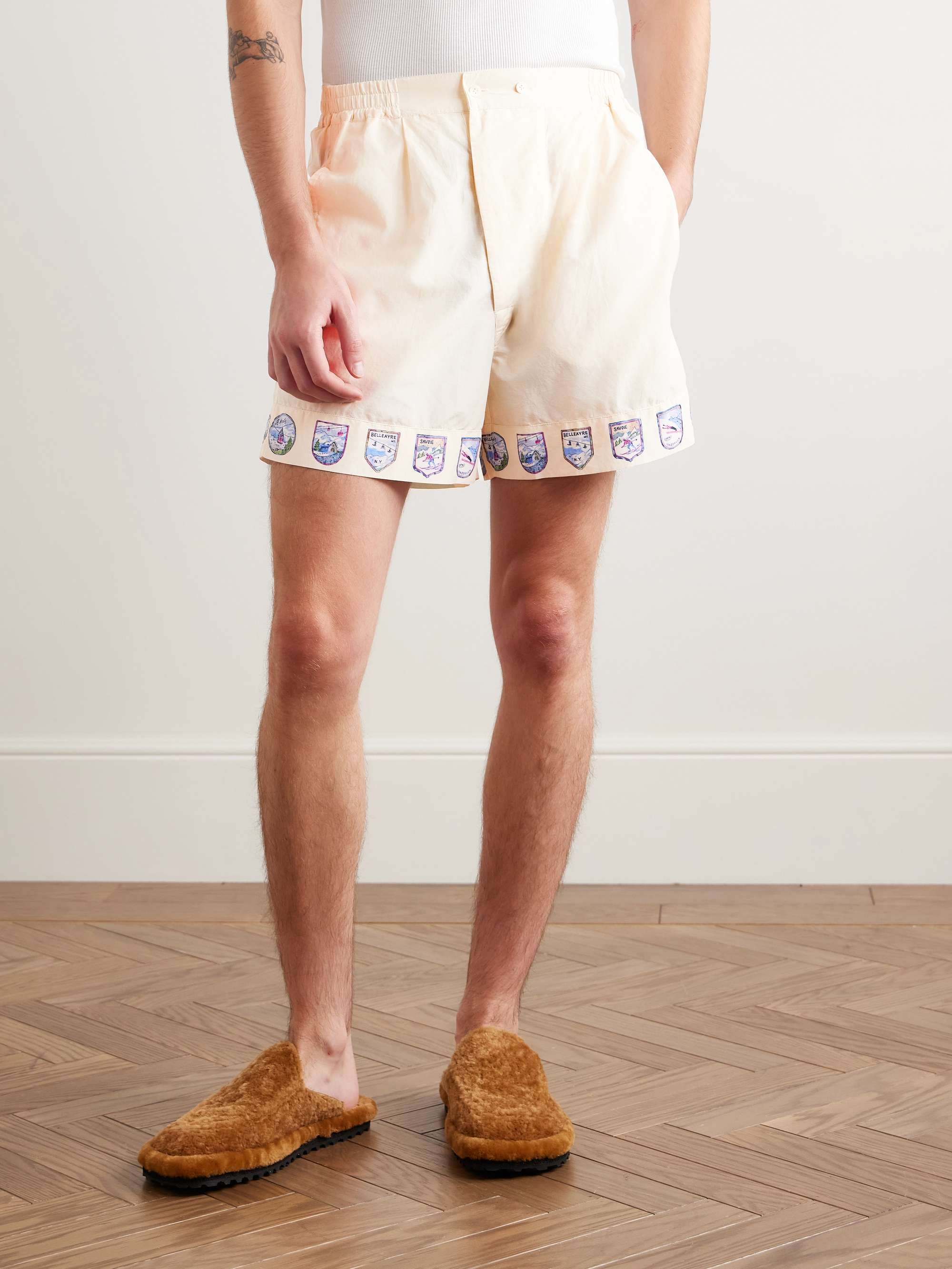 Straight-Leg Printed Pleated Cotton and Silk-Blend Shorts view