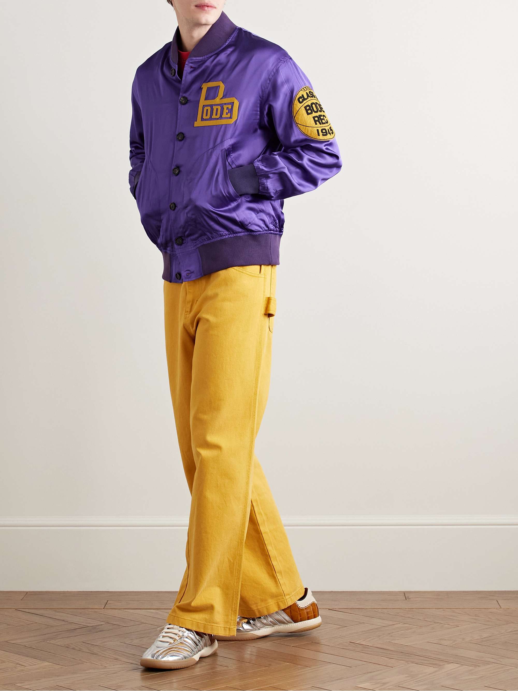 Athlete's Rally Logo-Appliquéd Embroidered Satin Bomber Jacket view