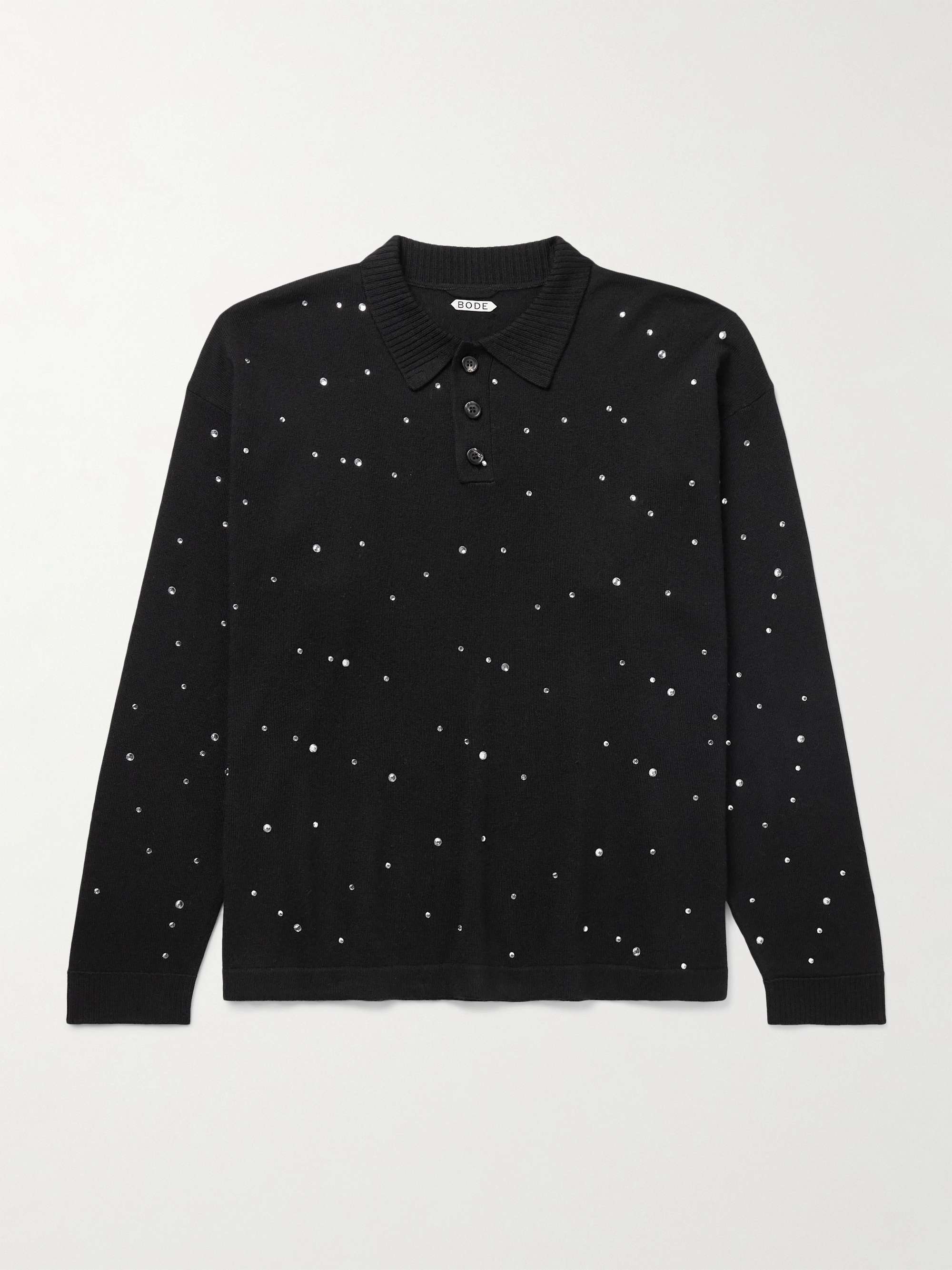 Crystal-Embellished Merino Wool Polo Shirt view