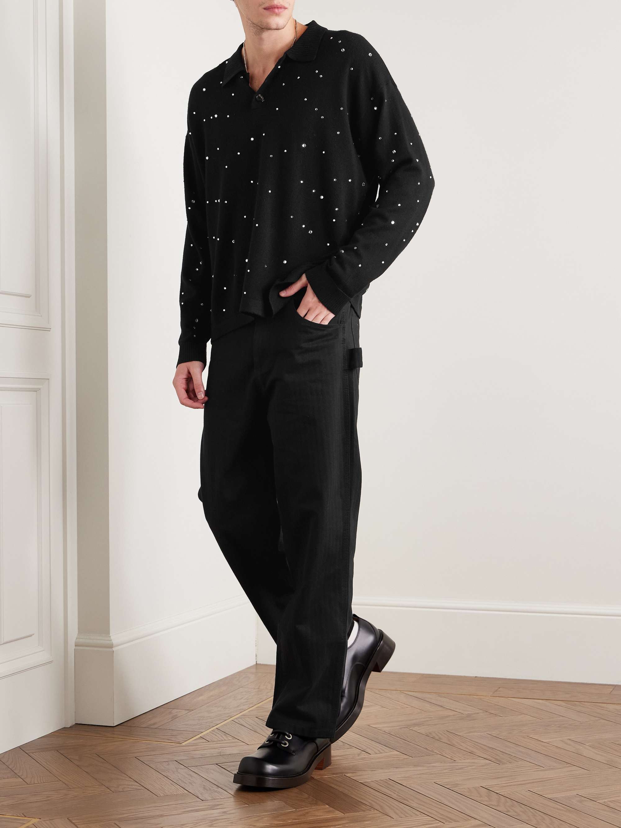 Crystal-Embellished Merino Wool Polo Shirt view