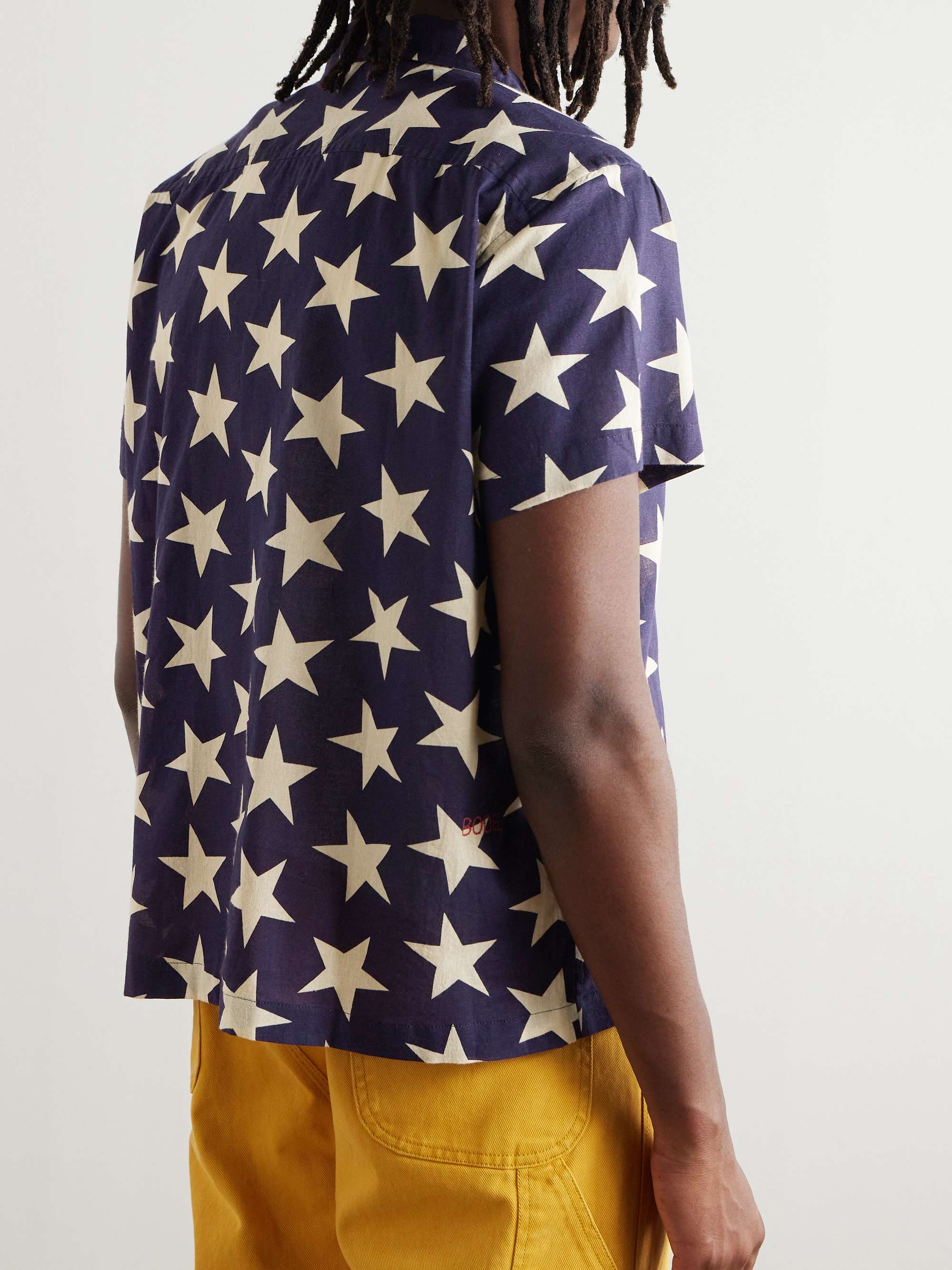 Camp-Collar Logo-Embroidered Printed Cotton Shirt view
