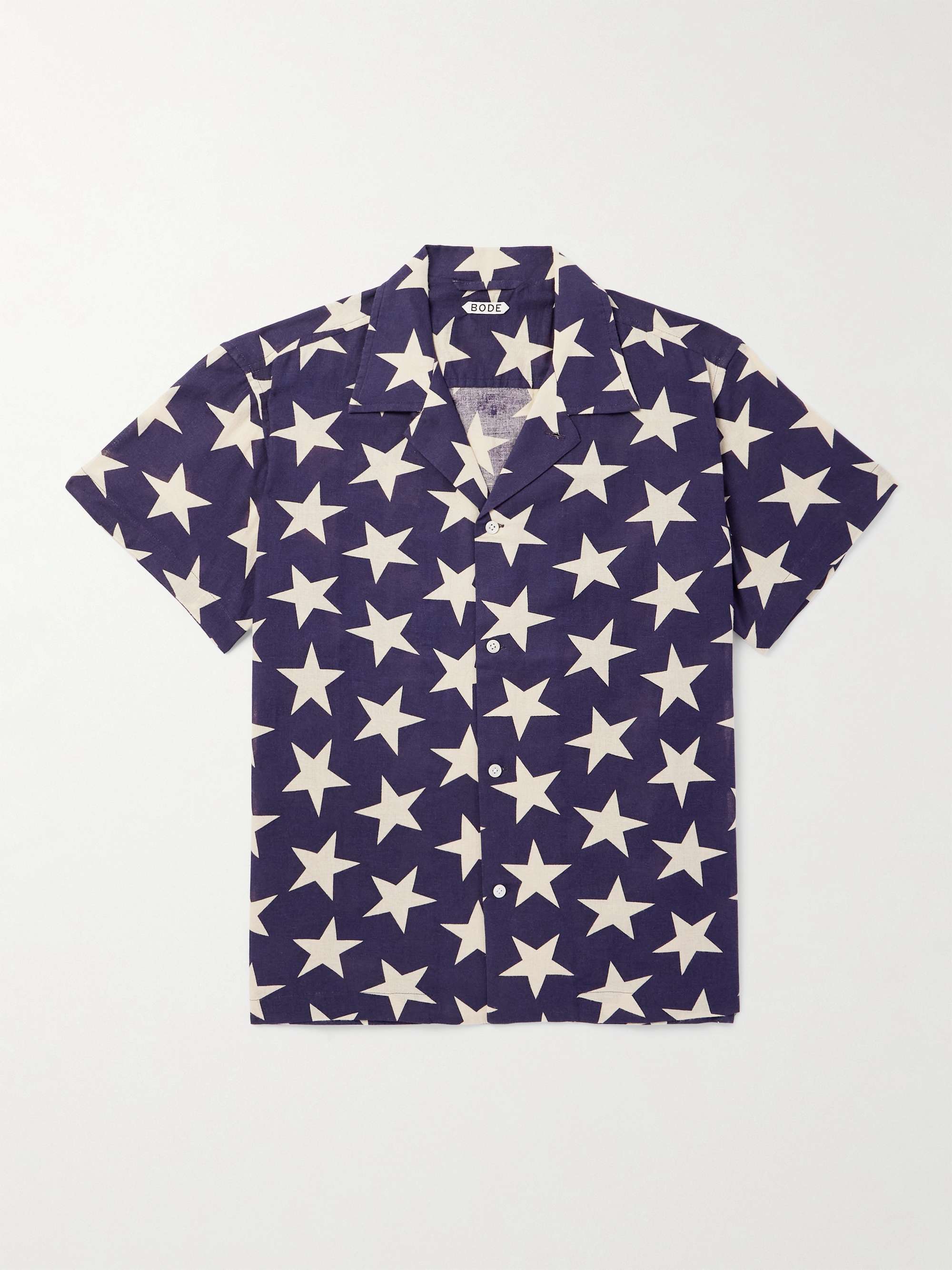 Camp-Collar Logo-Embroidered Printed Cotton Shirt view