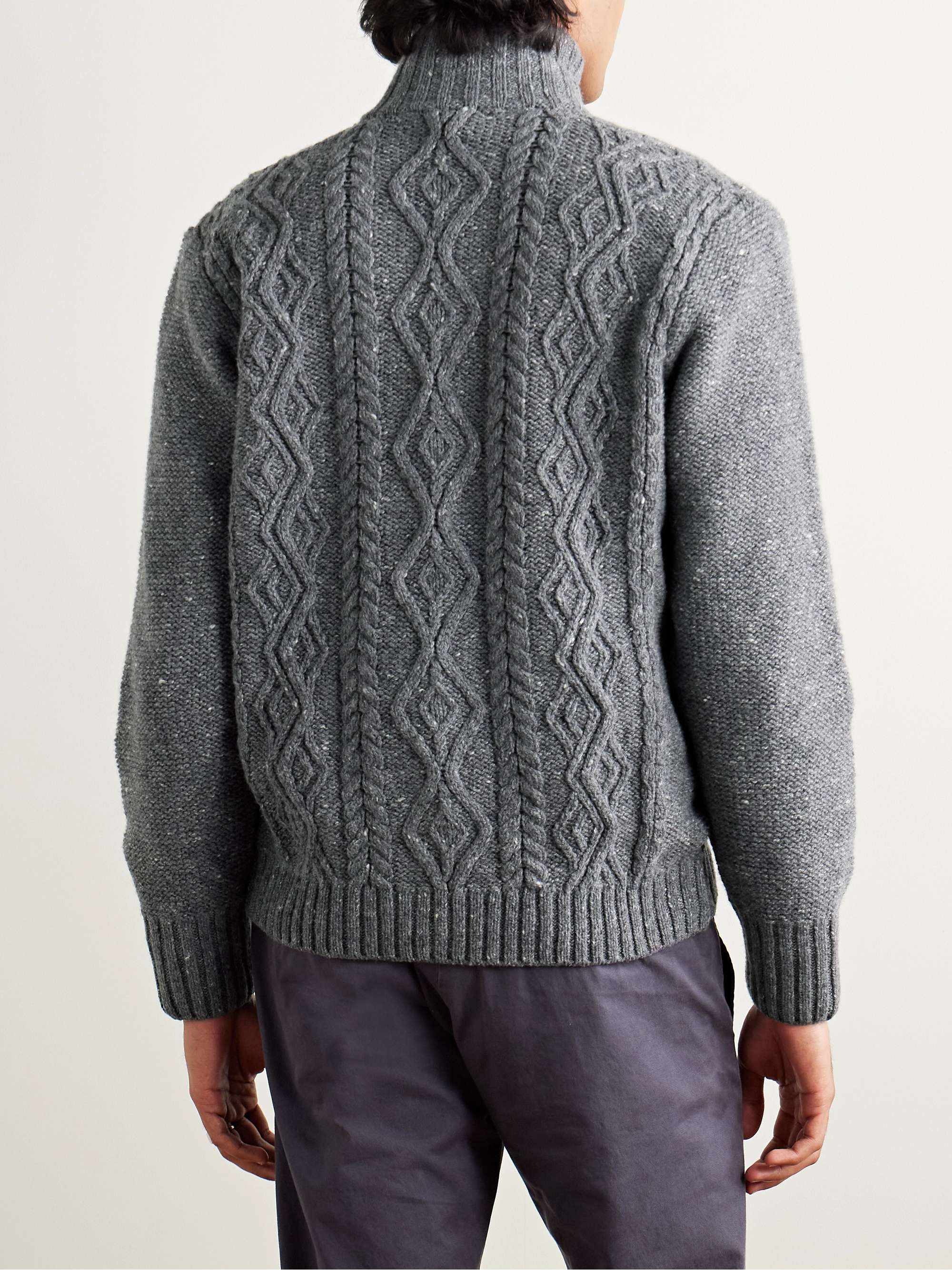 Cable-Knit Merino Wool and Cashmere-Blend Zip-Up Cardigan view