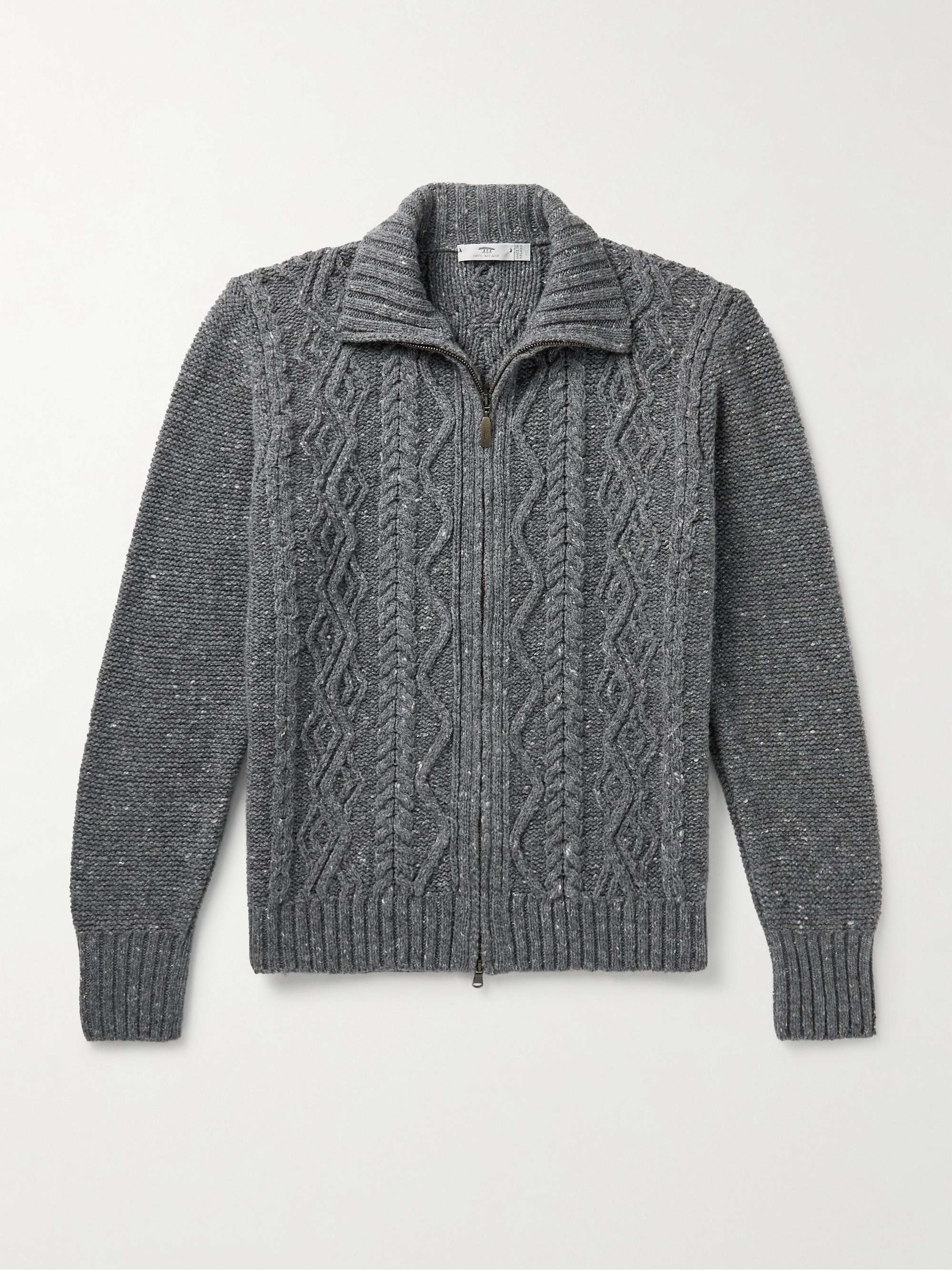 Cable-Knit Merino Wool and Cashmere-Blend Zip-Up Cardigan view