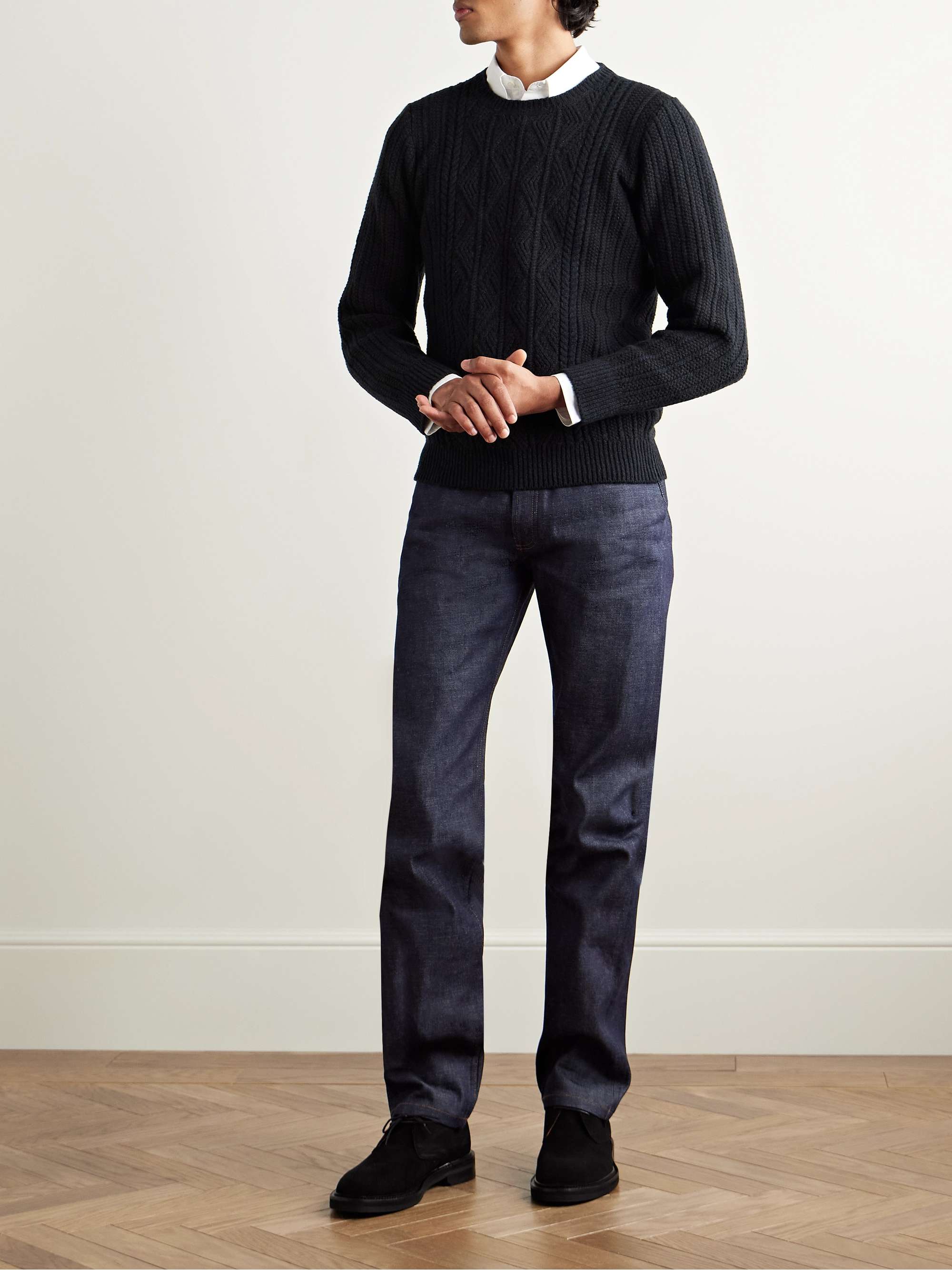 Aran-Knit Merino Wool and Cashmere-Blend Sweater view