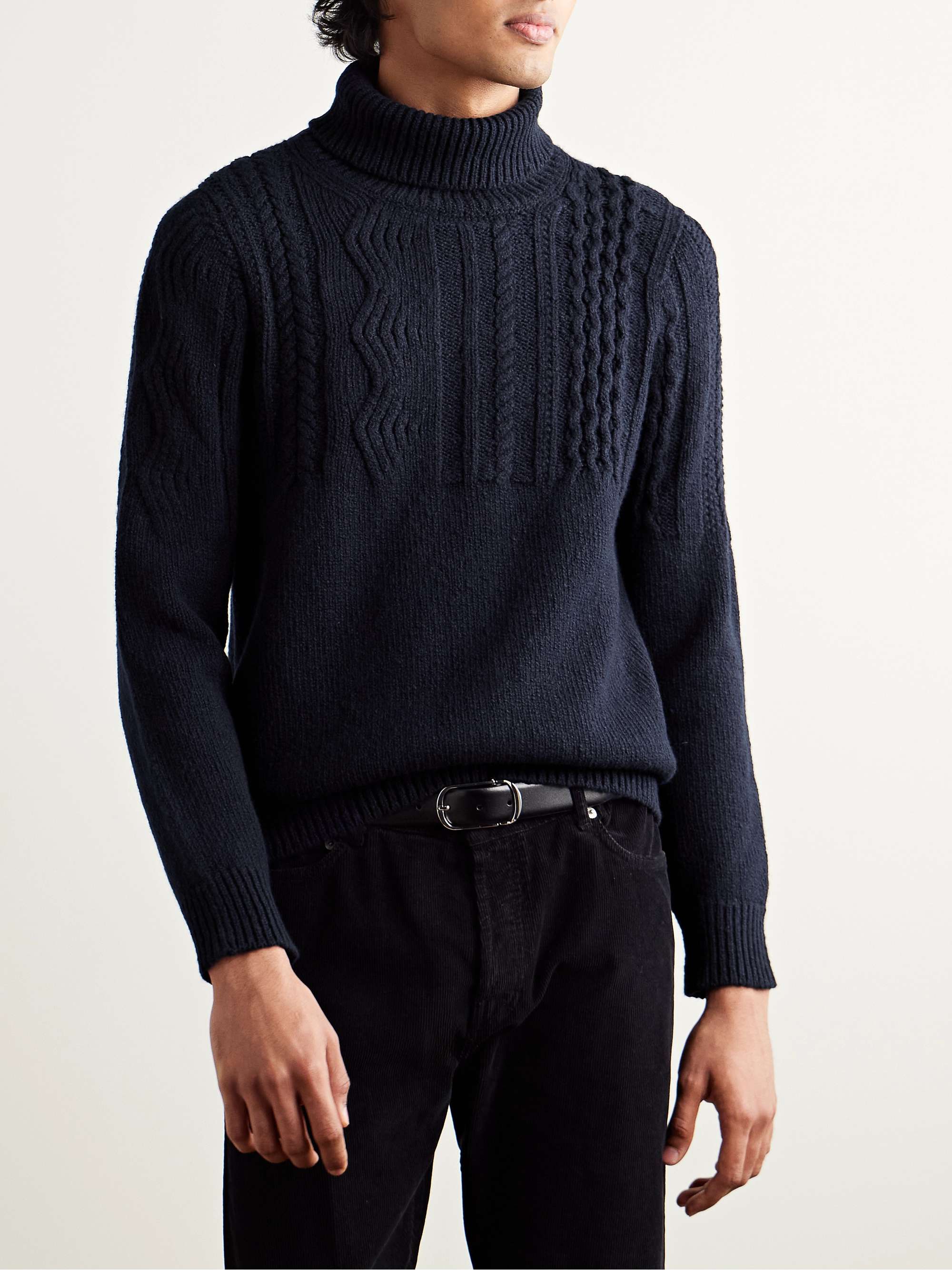 Aran Ribbed Cable-Knit Merino Wool and Cashmere-Blend Rollneck Sweater view