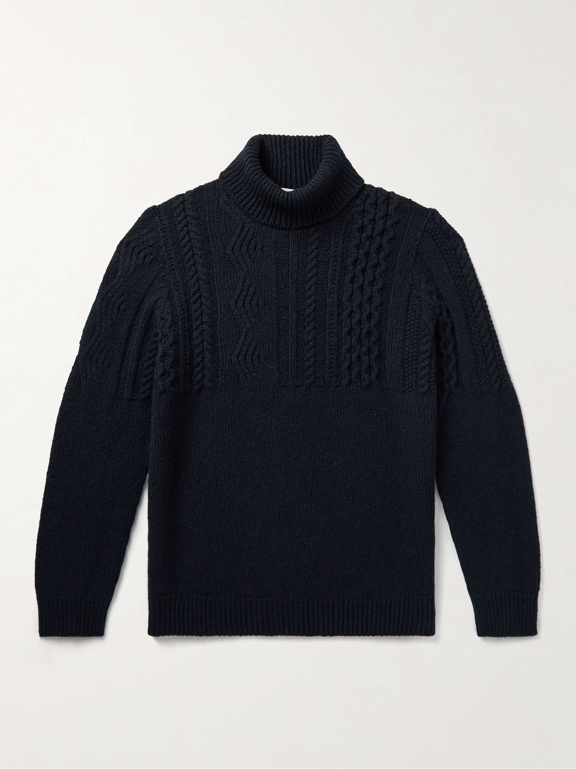 Aran Ribbed Cable-Knit Merino Wool and Cashmere-Blend Rollneck Sweater view