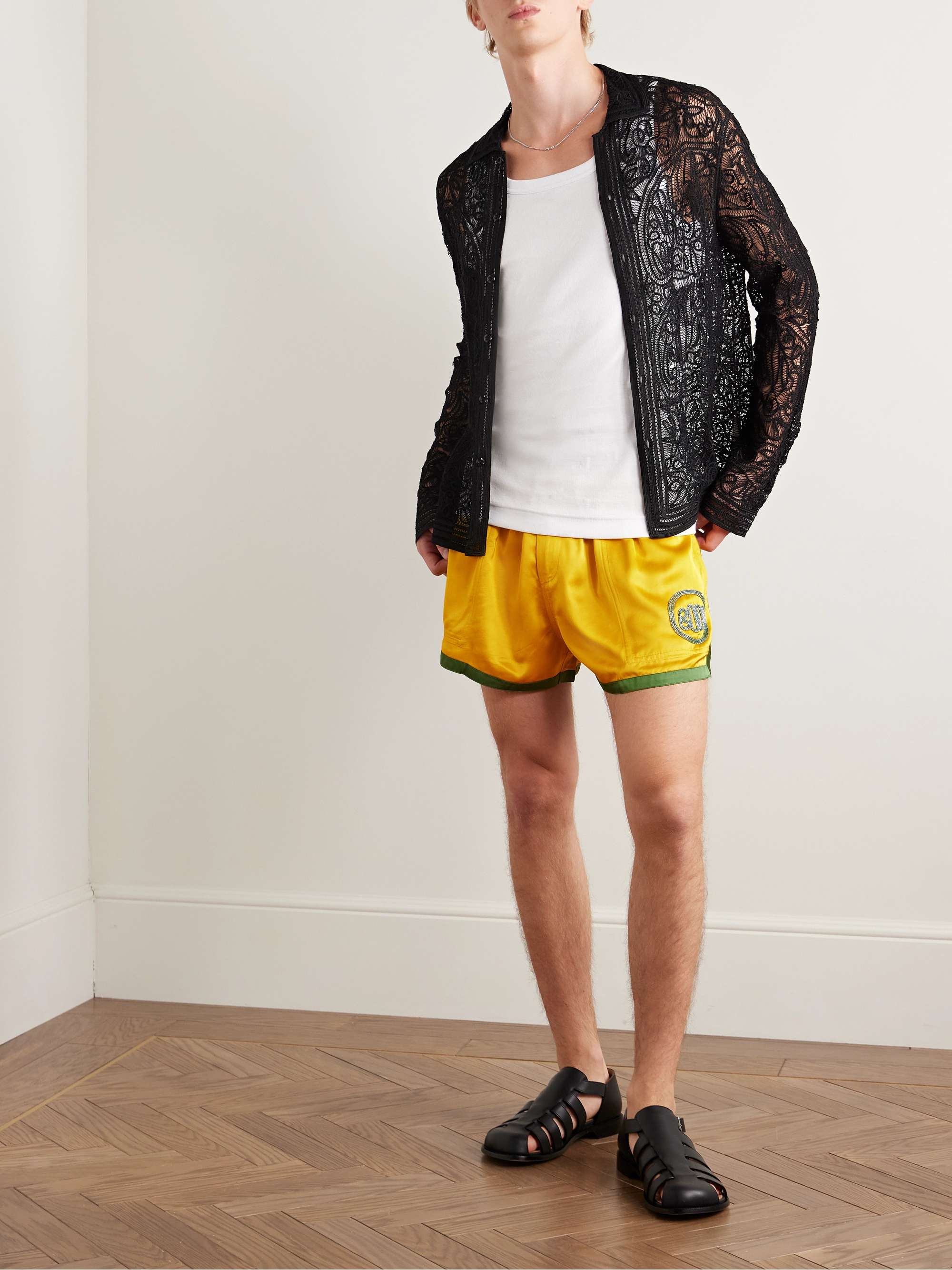 Straight-Leg Bead-Embellished Satin Shorts view