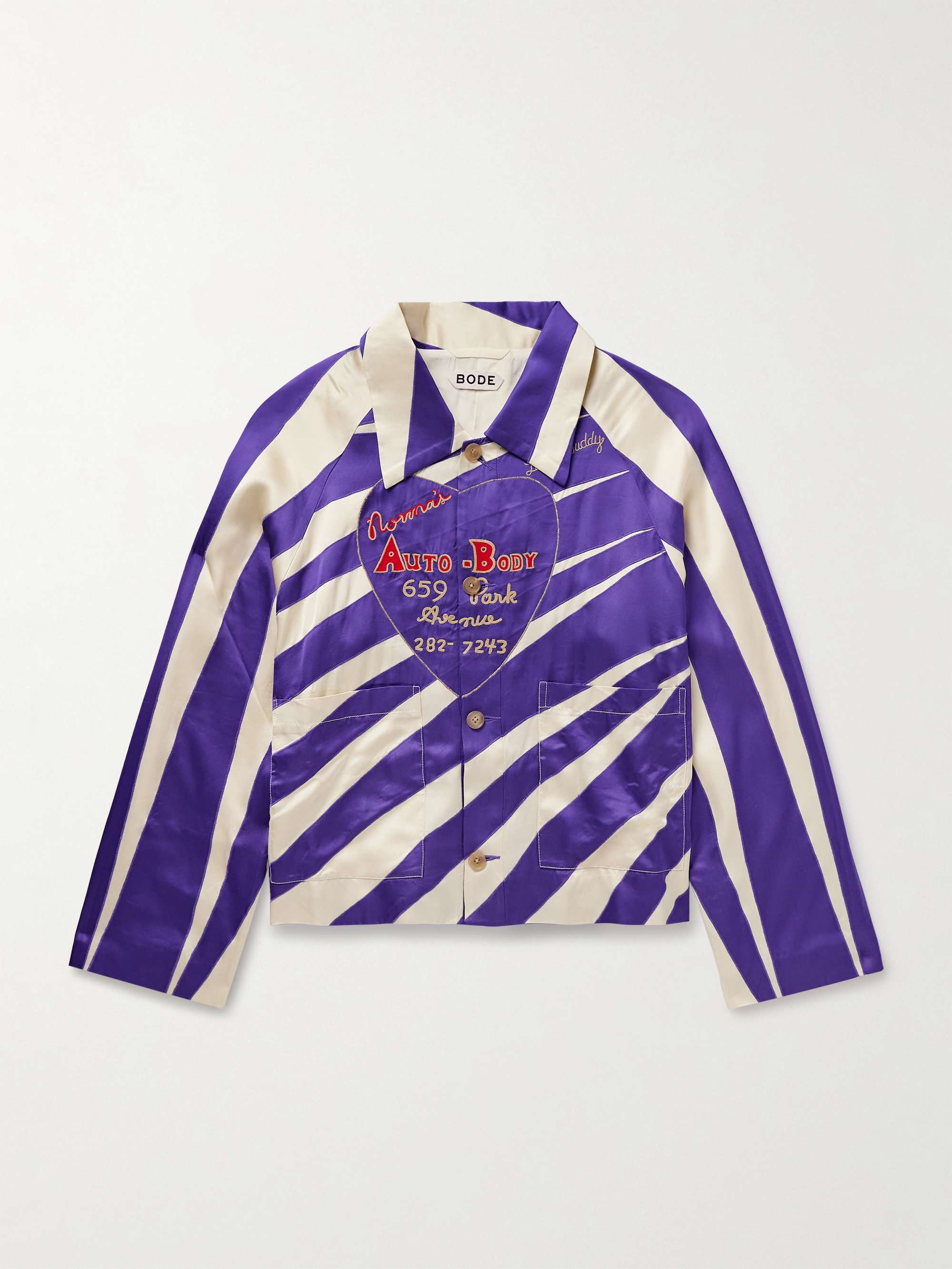 Auto Embroidered Striped Satin Overshirt view