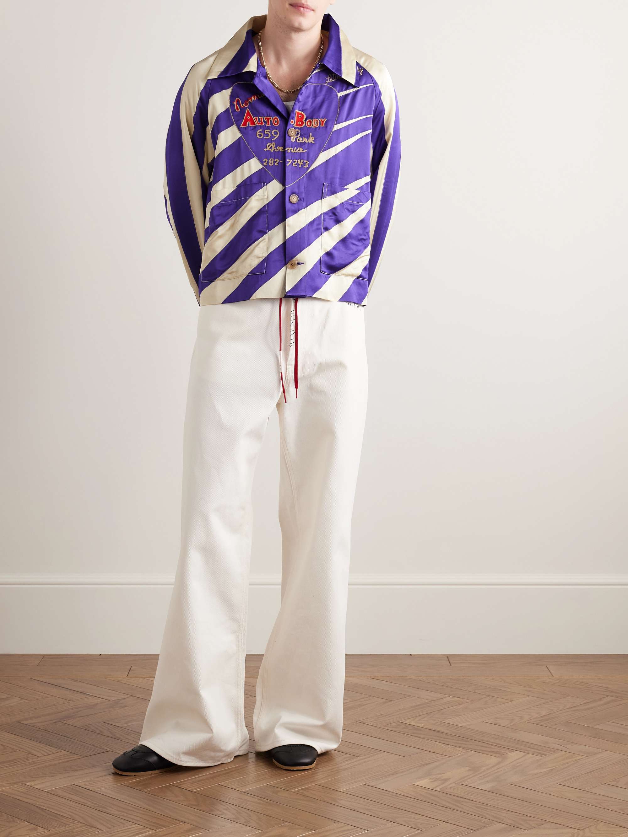 Auto Embroidered Striped Satin Overshirt view