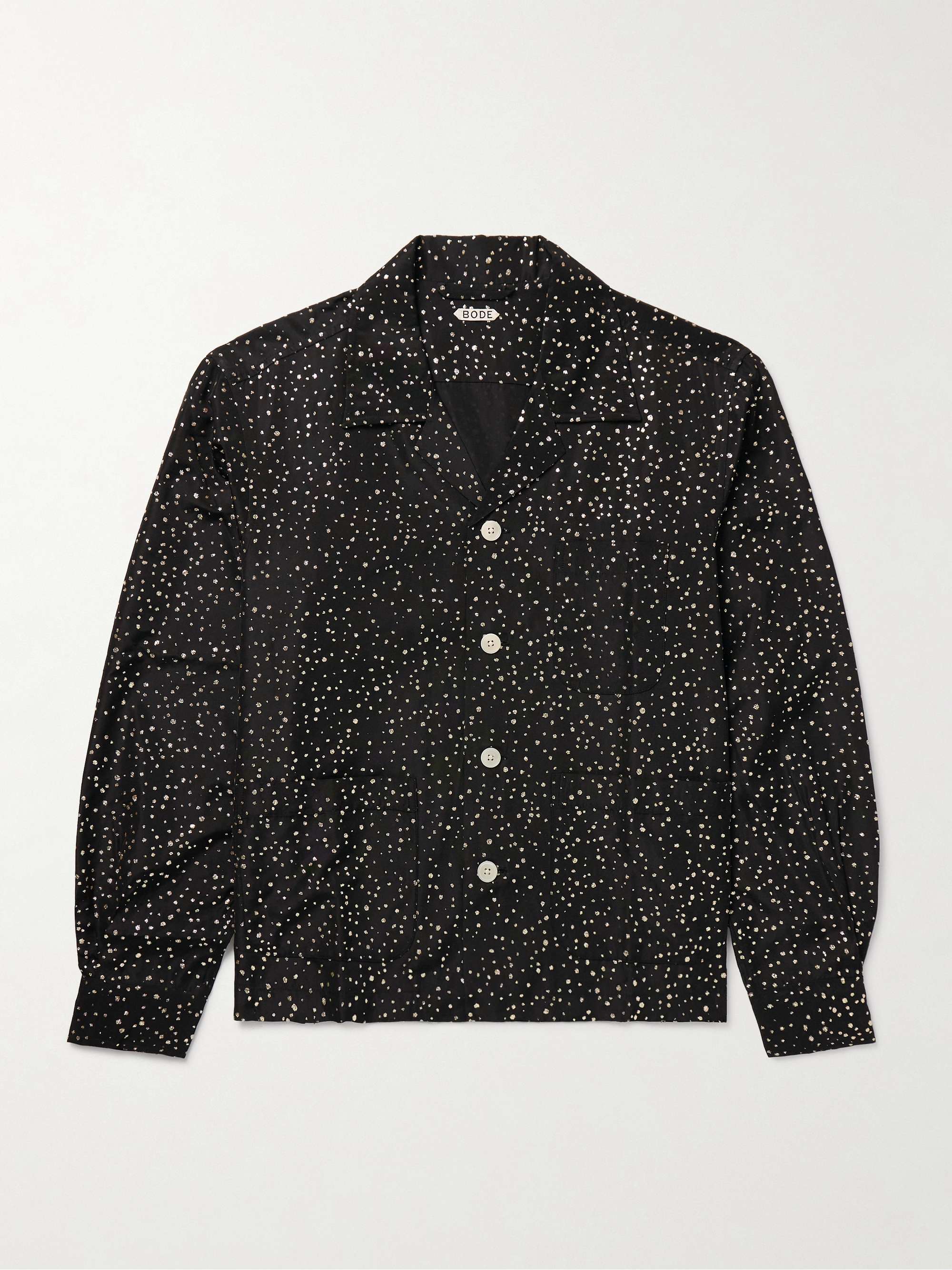 Camp-Collar Glittered Polka-Dot Faille Shirt view