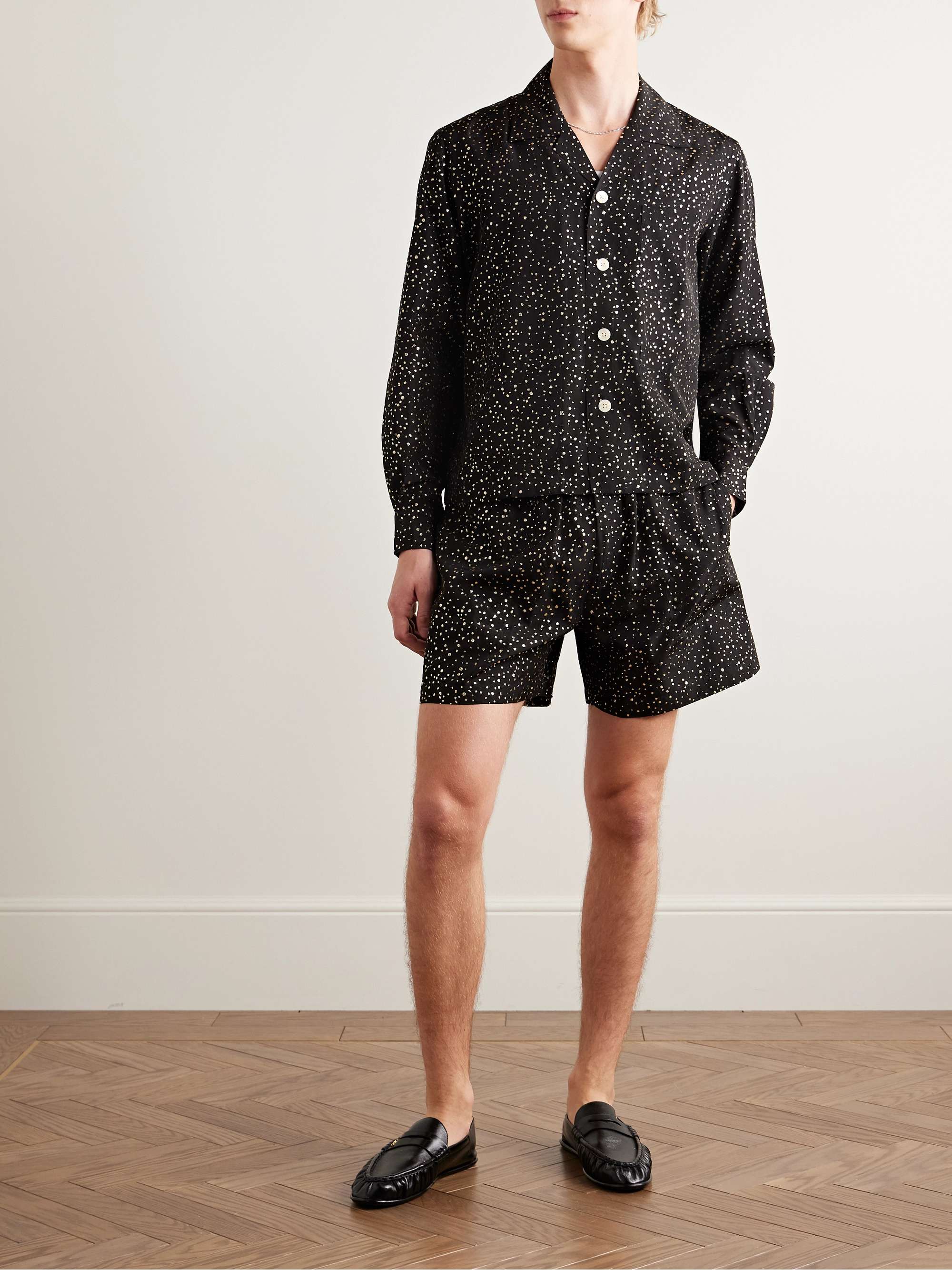 Camp-Collar Glittered Polka-Dot Faille Shirt view