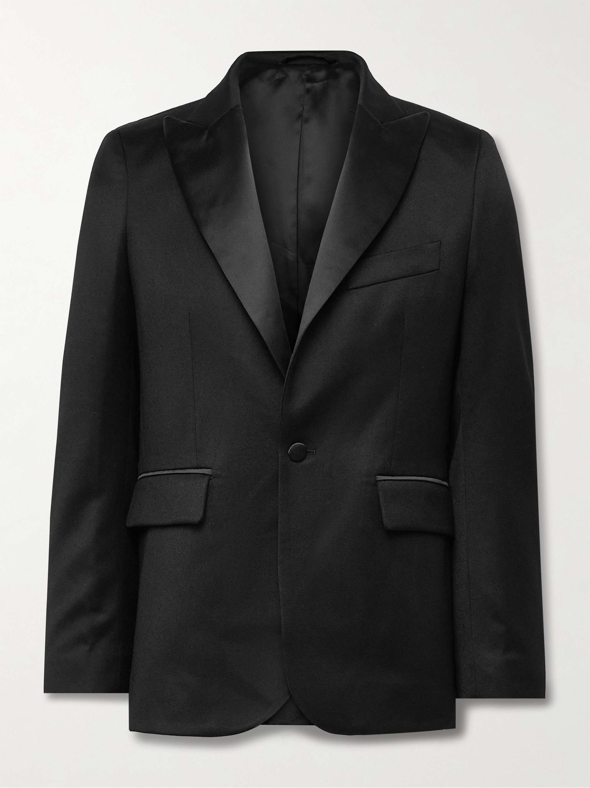 Silk-Satin Trimmed Wool Barathea Tuxedo Jacket view