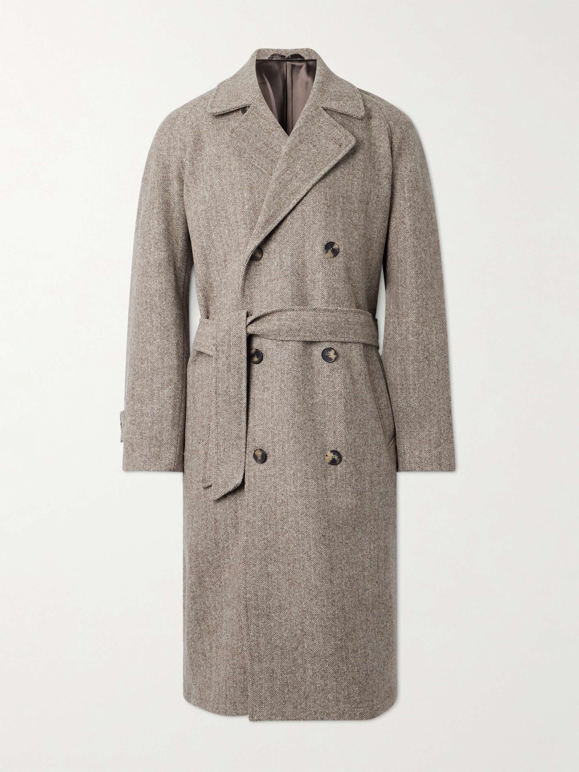 Grandad Double-Breasted Herringbone Wool Coat view