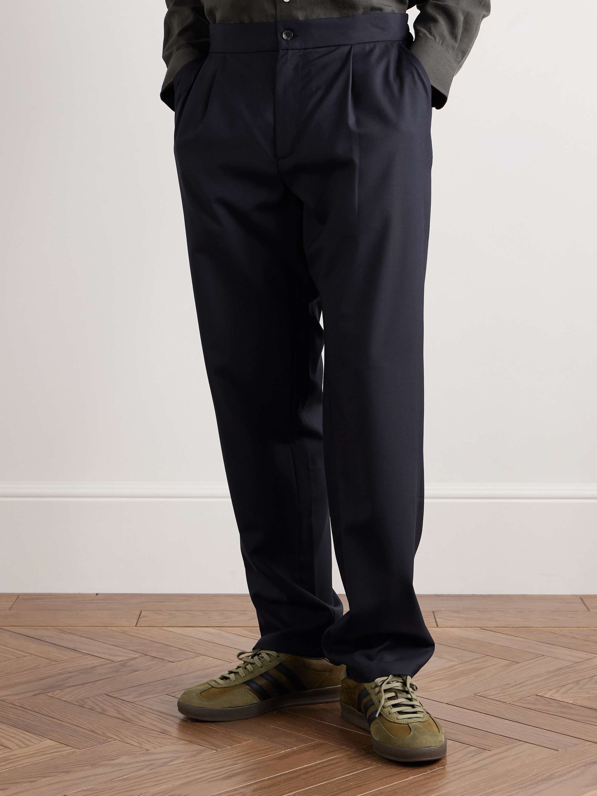 Easy Straight-Leg Pleated Wool Trousers view