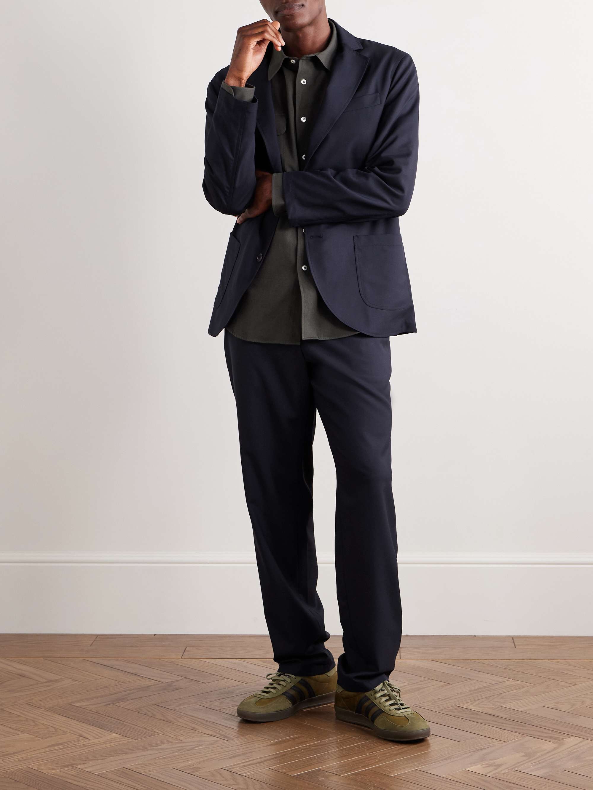 Easy Straight-Leg Pleated Wool Trousers view