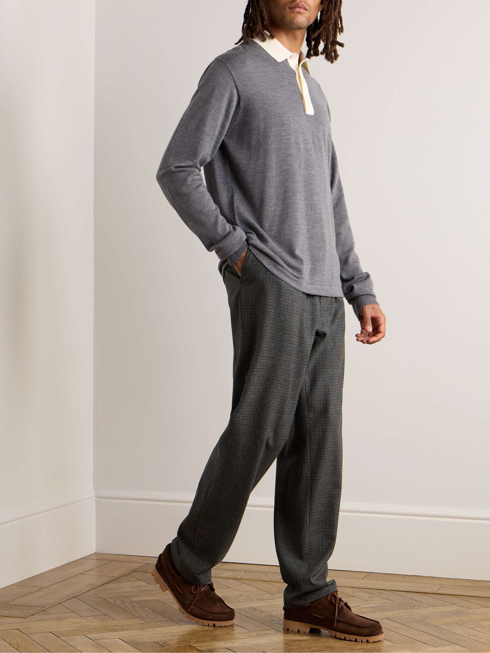 Tapered Pleated Checked Wool Trousers view