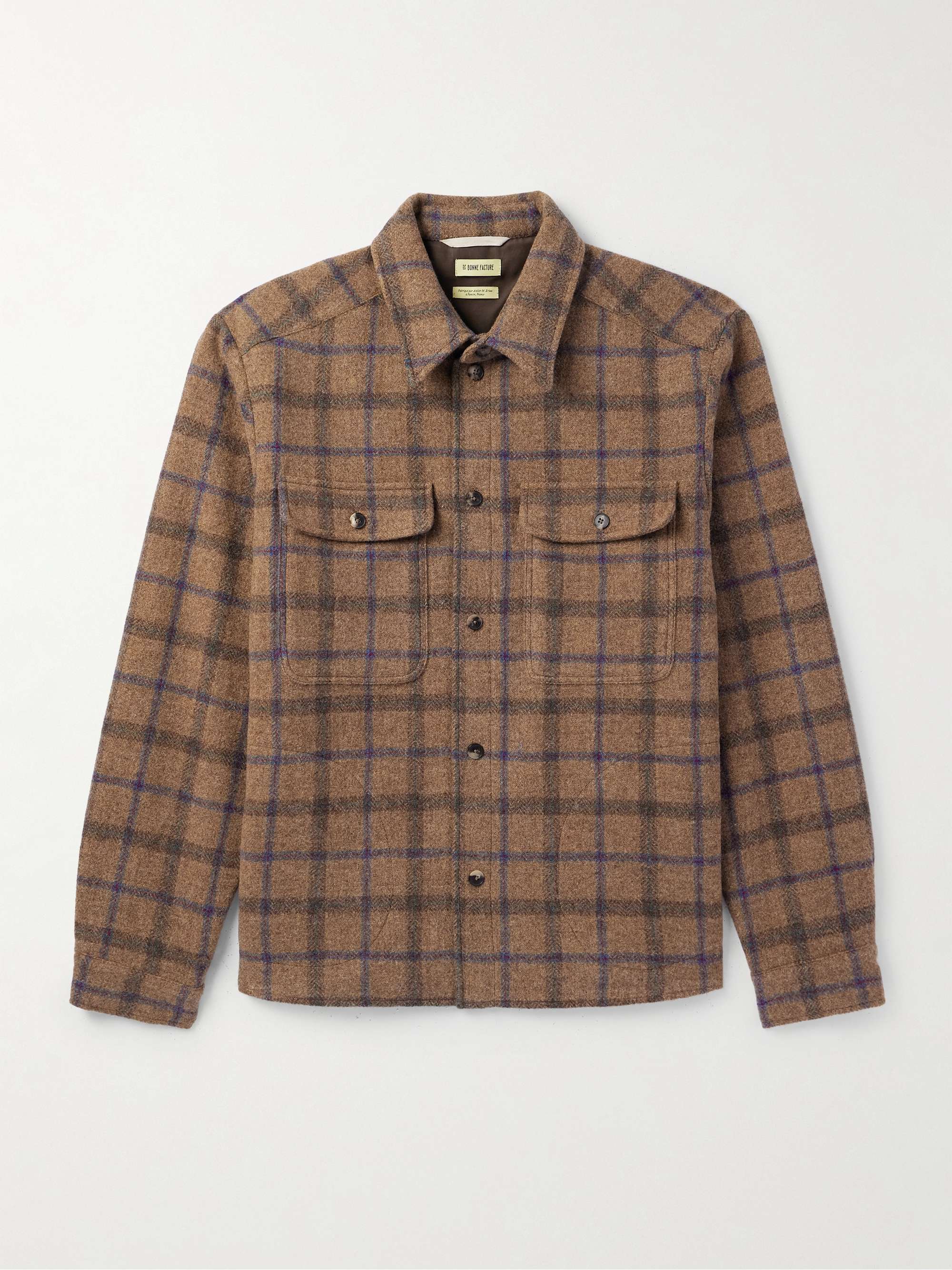 Checked Brushed-Wool Overshirt view