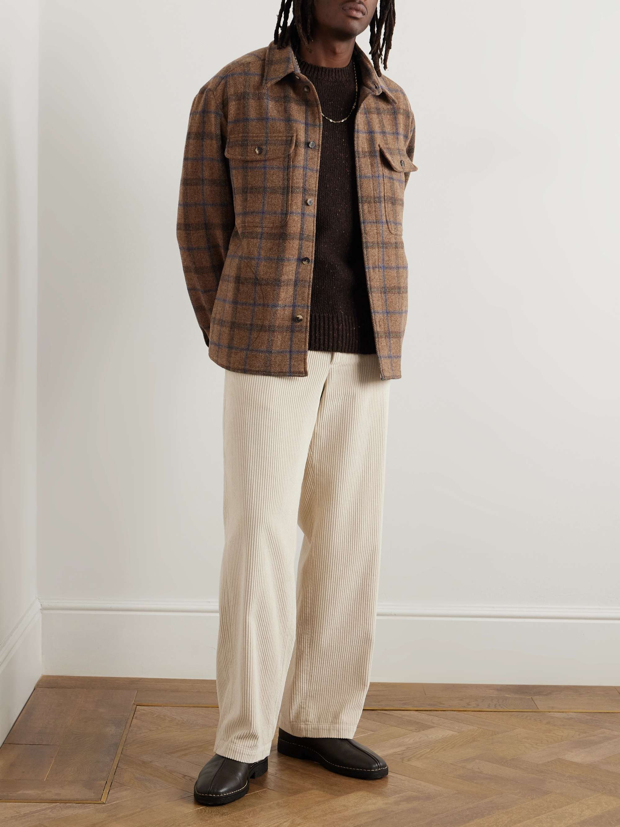 Checked Brushed-Wool Overshirt view