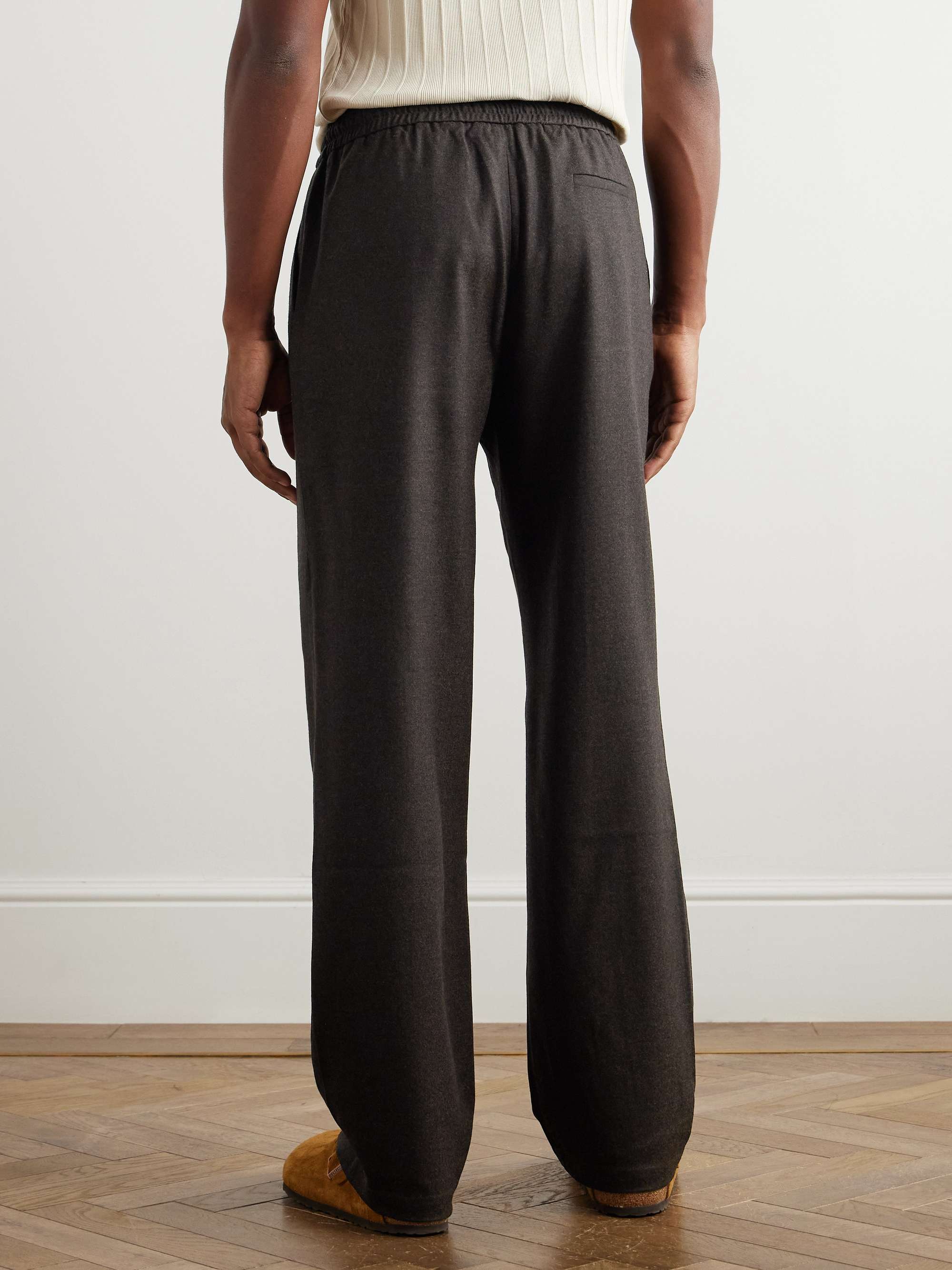 Tapered Super 130s Wool-Flannel Drawstring Trousers view