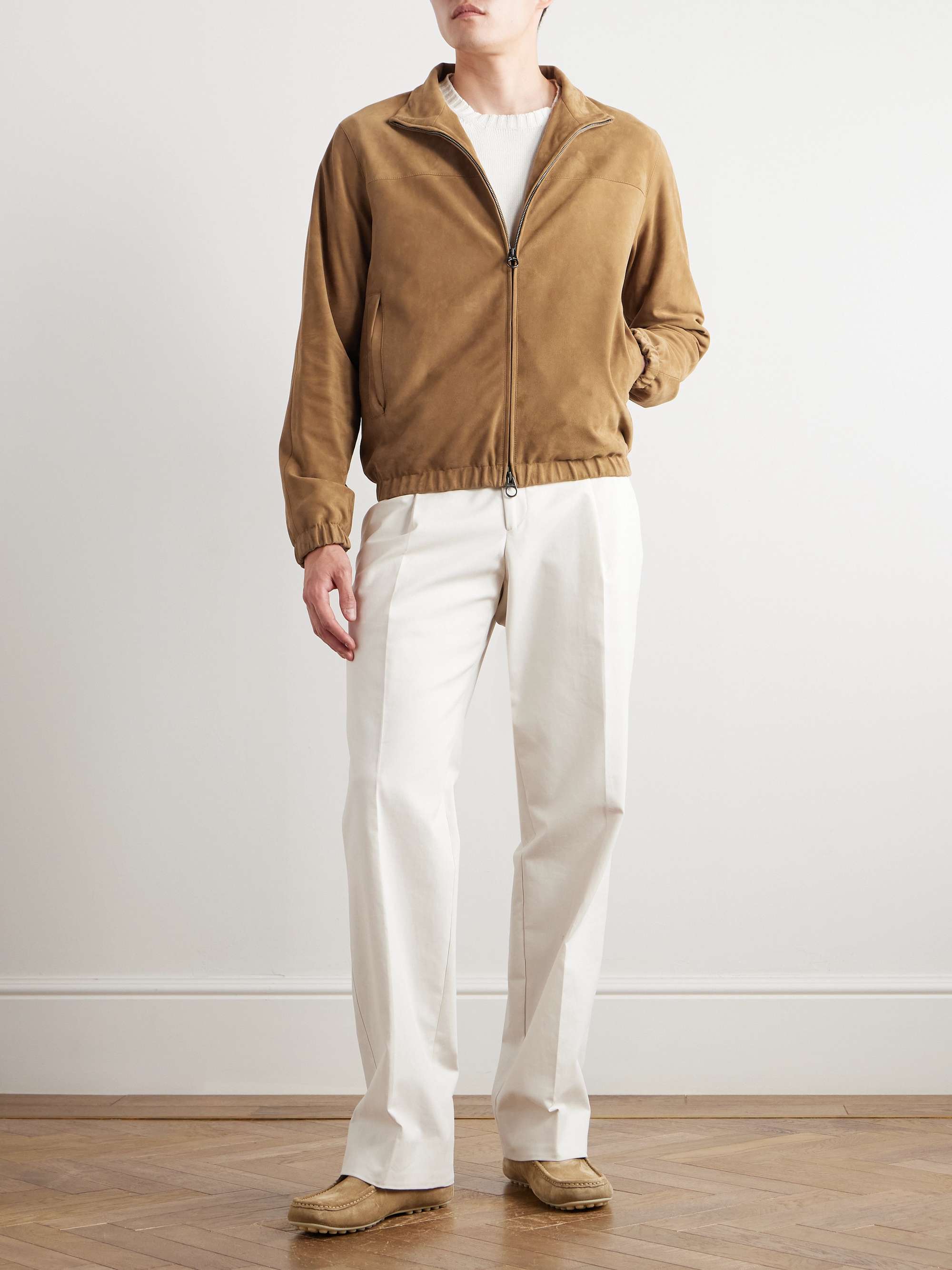 Suede Zip-Up Bomber Jacket view