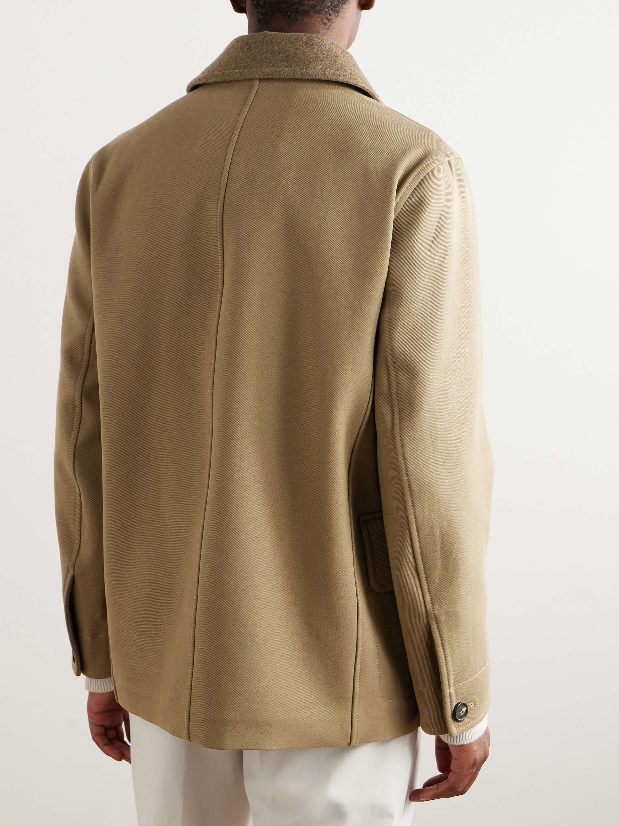 Barth Caban Felt and Leather-Trimmed Cotton-Gabardine Jacket view
