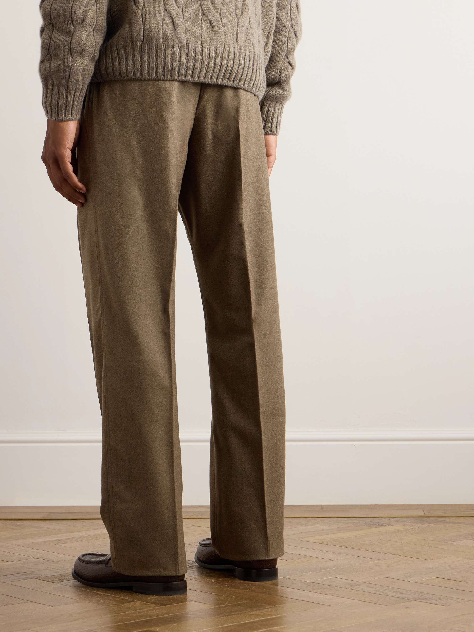 Reinga Straight-Leg Pleated Wool and Cashmere-Blend Flannel Trousers view
