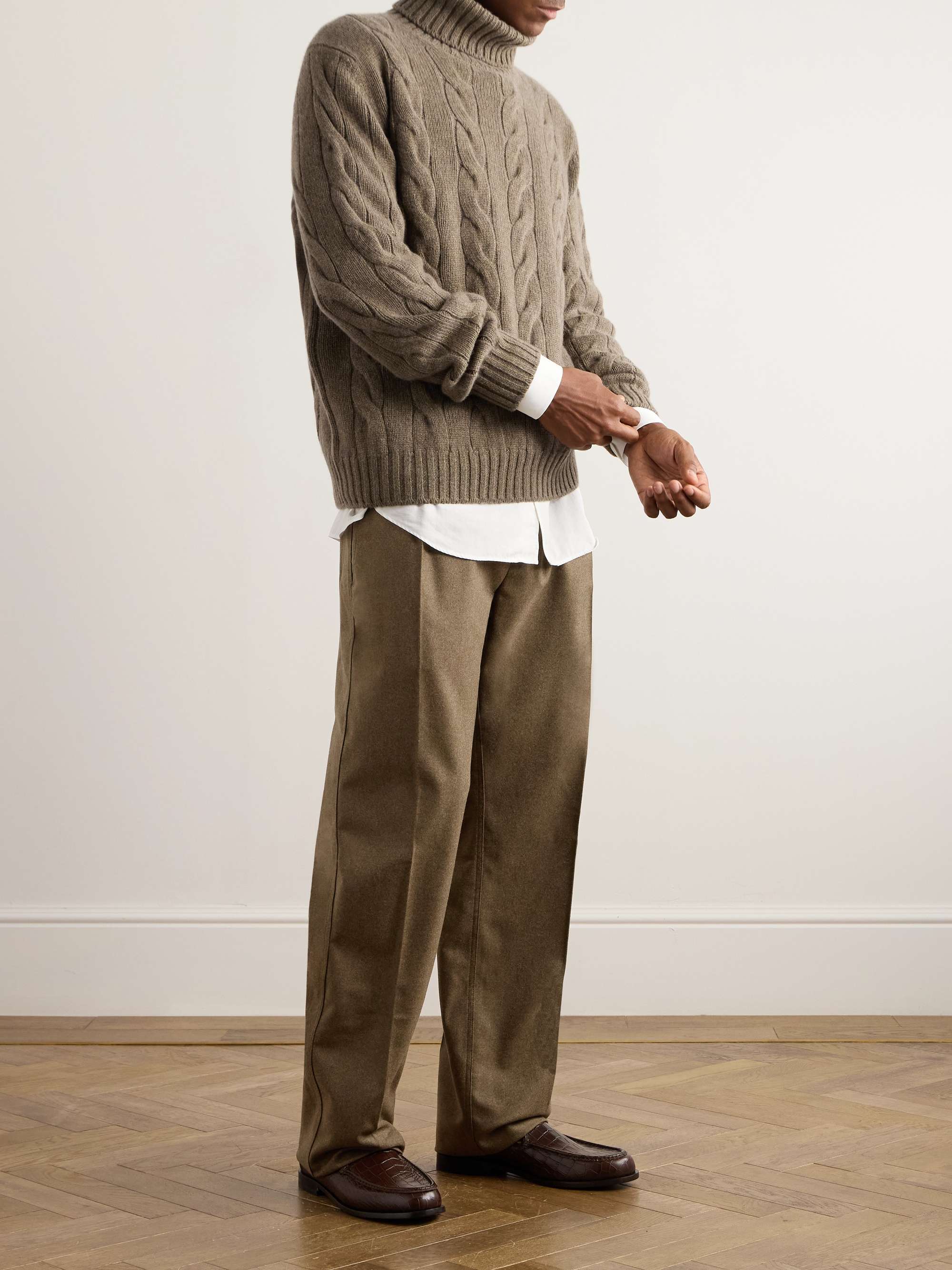 Reinga Straight-Leg Pleated Wool and Cashmere-Blend Flannel Trousers view