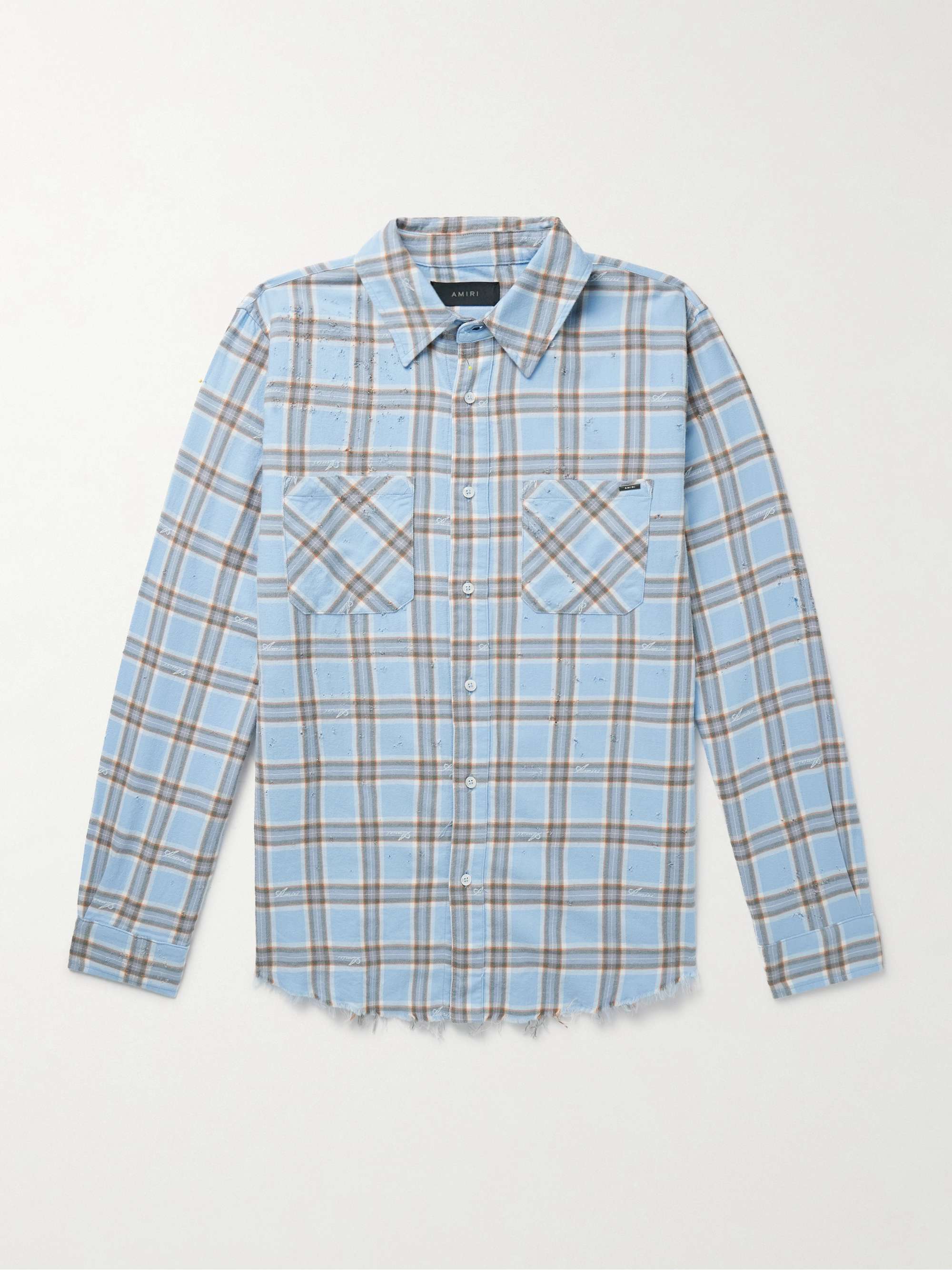 Shotgun Logo-Appliqued Distressed Checked Cotton-Flannel Shirt view