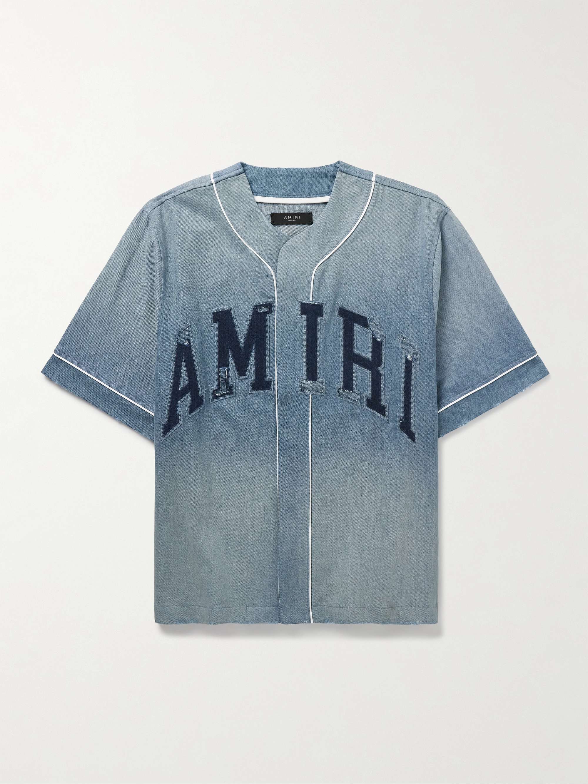 Logo-Appliquéd Distressed Denim Shirt view