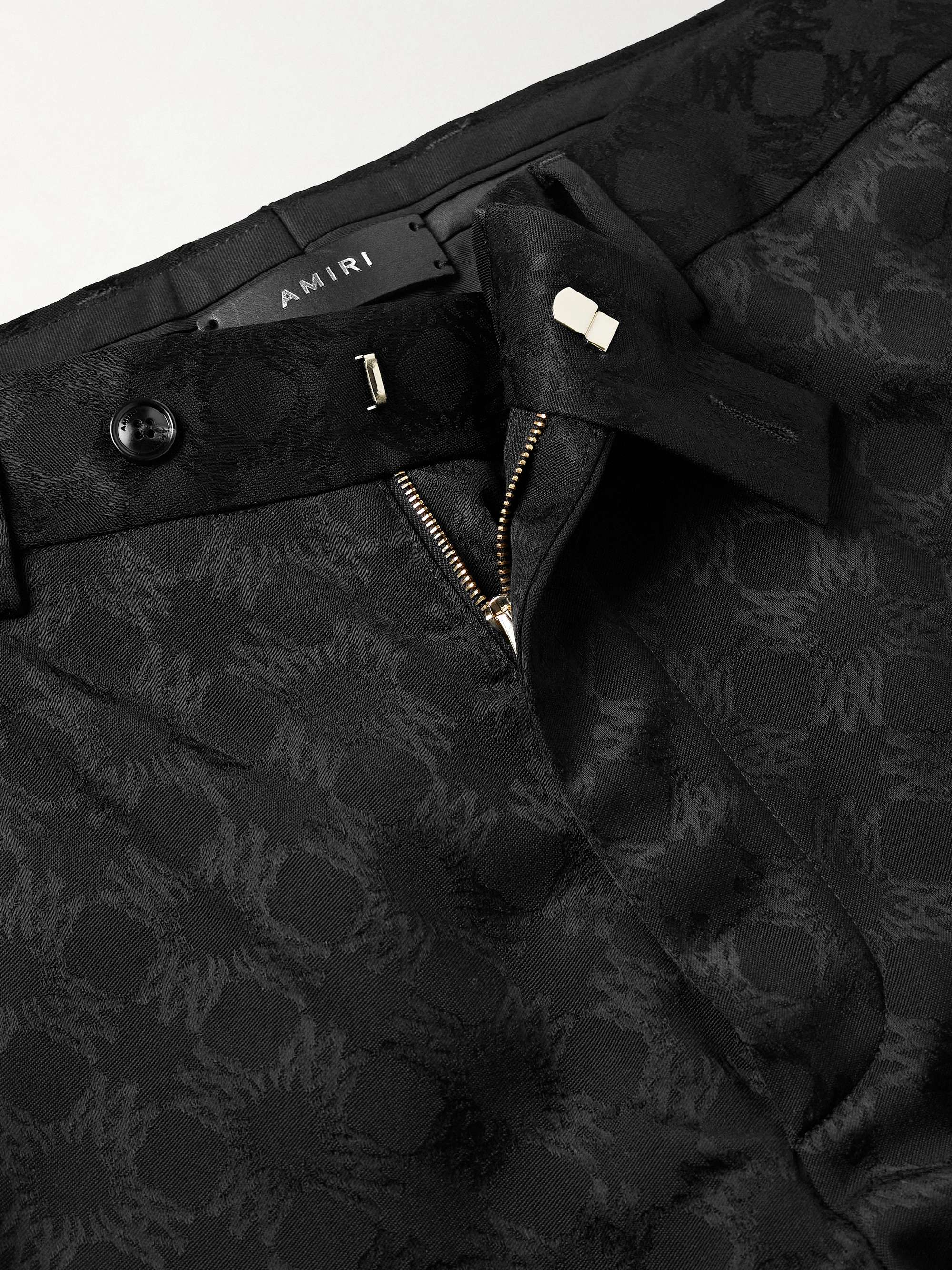 Quad Kick Slim-Fit Flared Satin-Jacquard Suit Trousers view