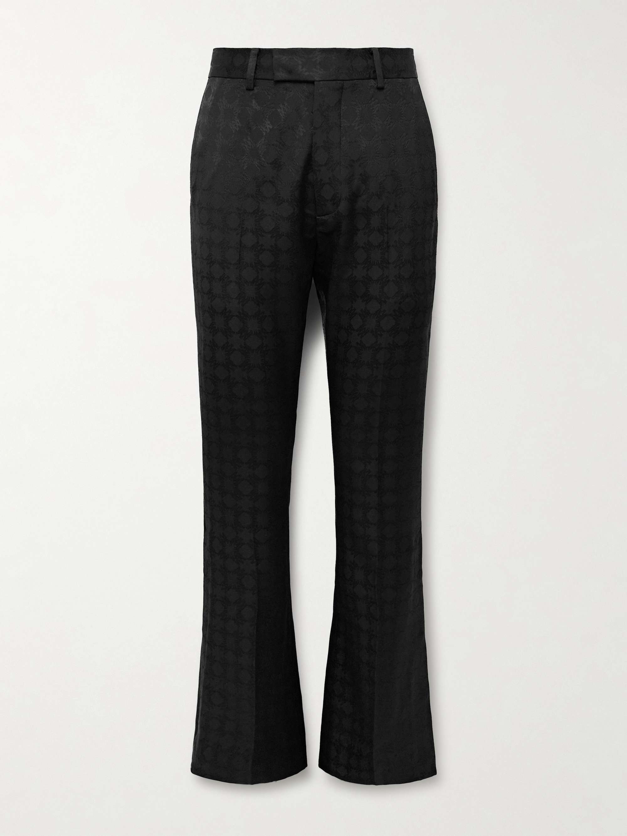Quad Kick Slim-Fit Flared Satin-Jacquard Suit Trousers view