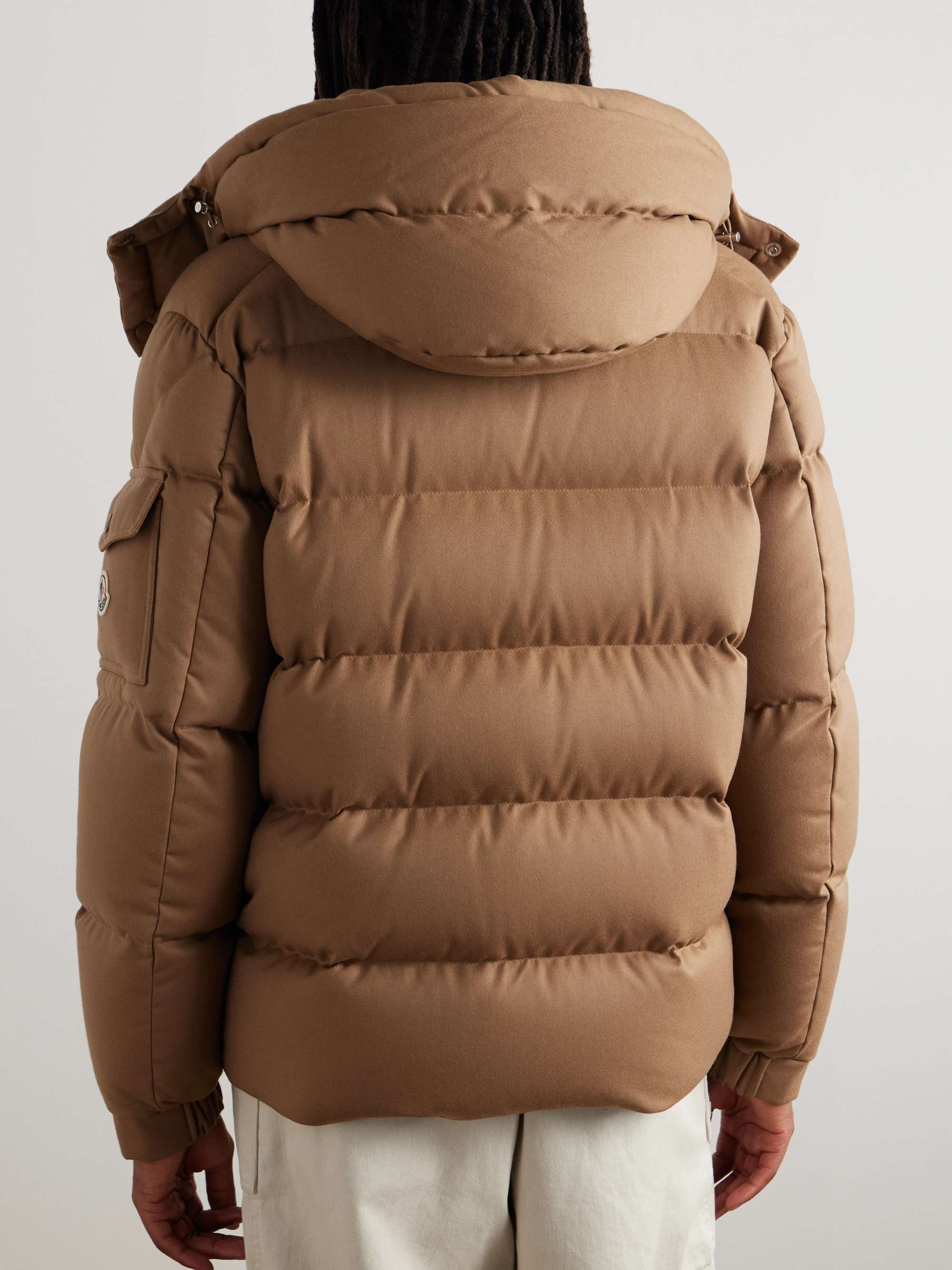 Logo-Appliquéd Quilted Wool-Flannel Hooded Down Jacket view