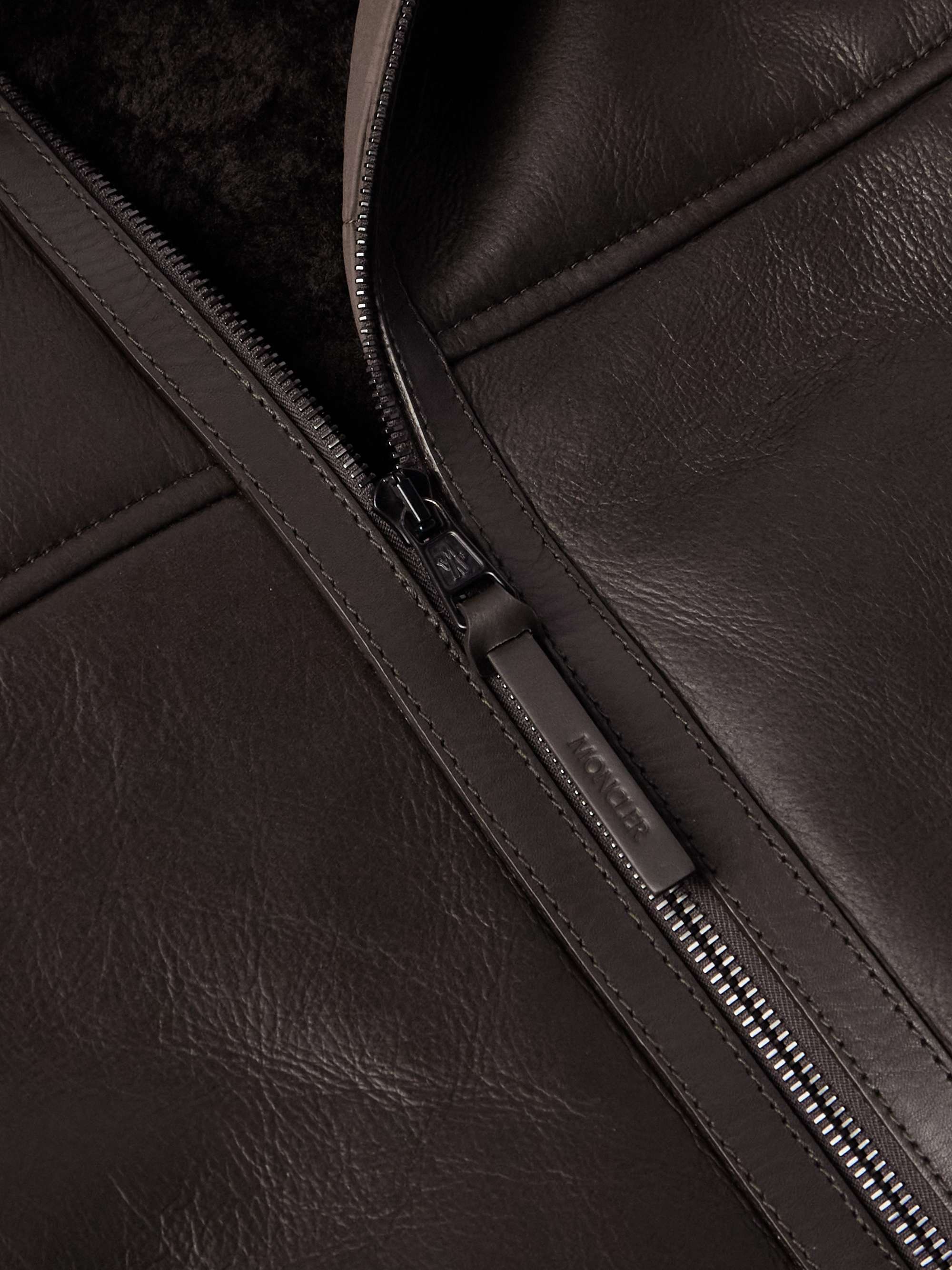 Charnassere Logo-Appliquéd Leather-Trimmed Shearling Hooded Down Jacket view